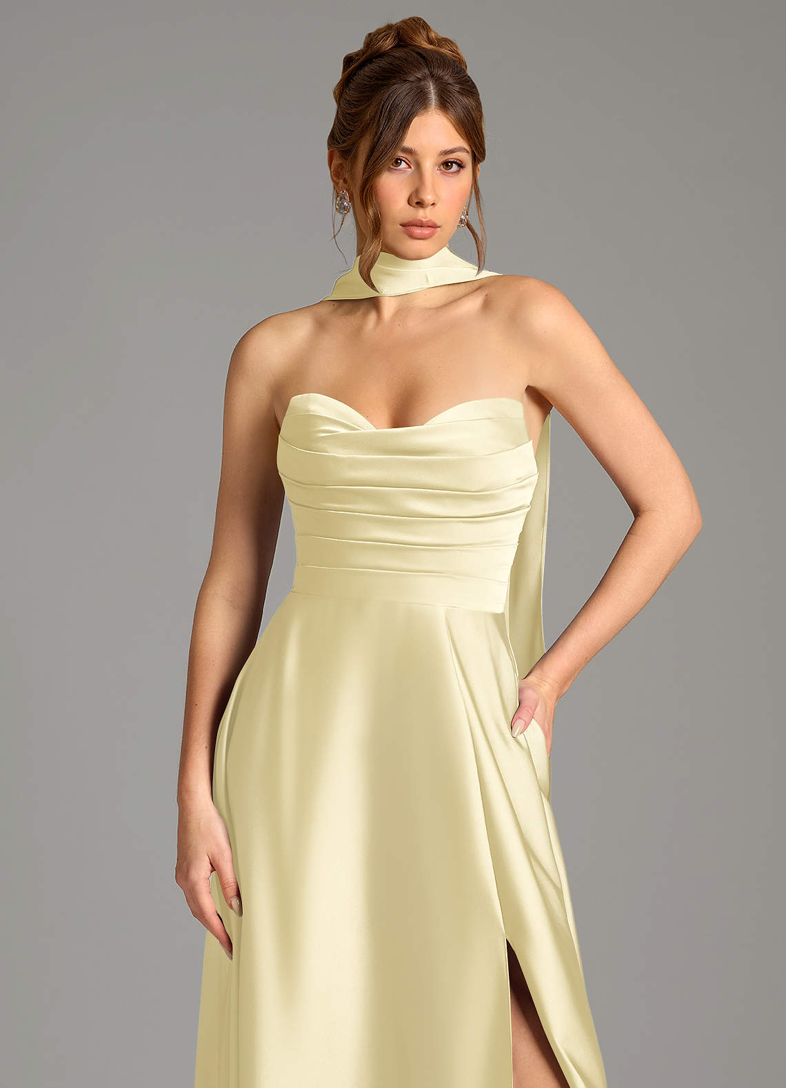 Ayla A-Line Sweetheart Stretch Satin Bridesmaid Dress in Lemon Sorbet