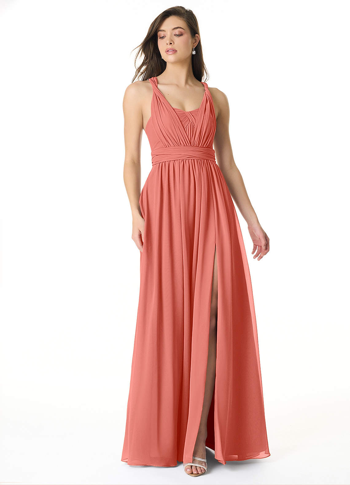 Olani A-Line V-Neck Chiffon Bridesmaid Dress in Salmon Pink