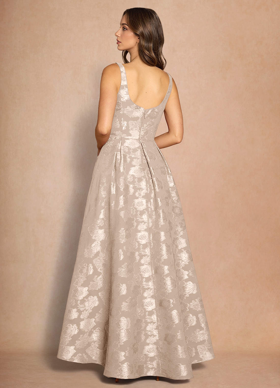 Briac A-Line Scoop-Neck Fil Coupé Evening Dress in Cream
