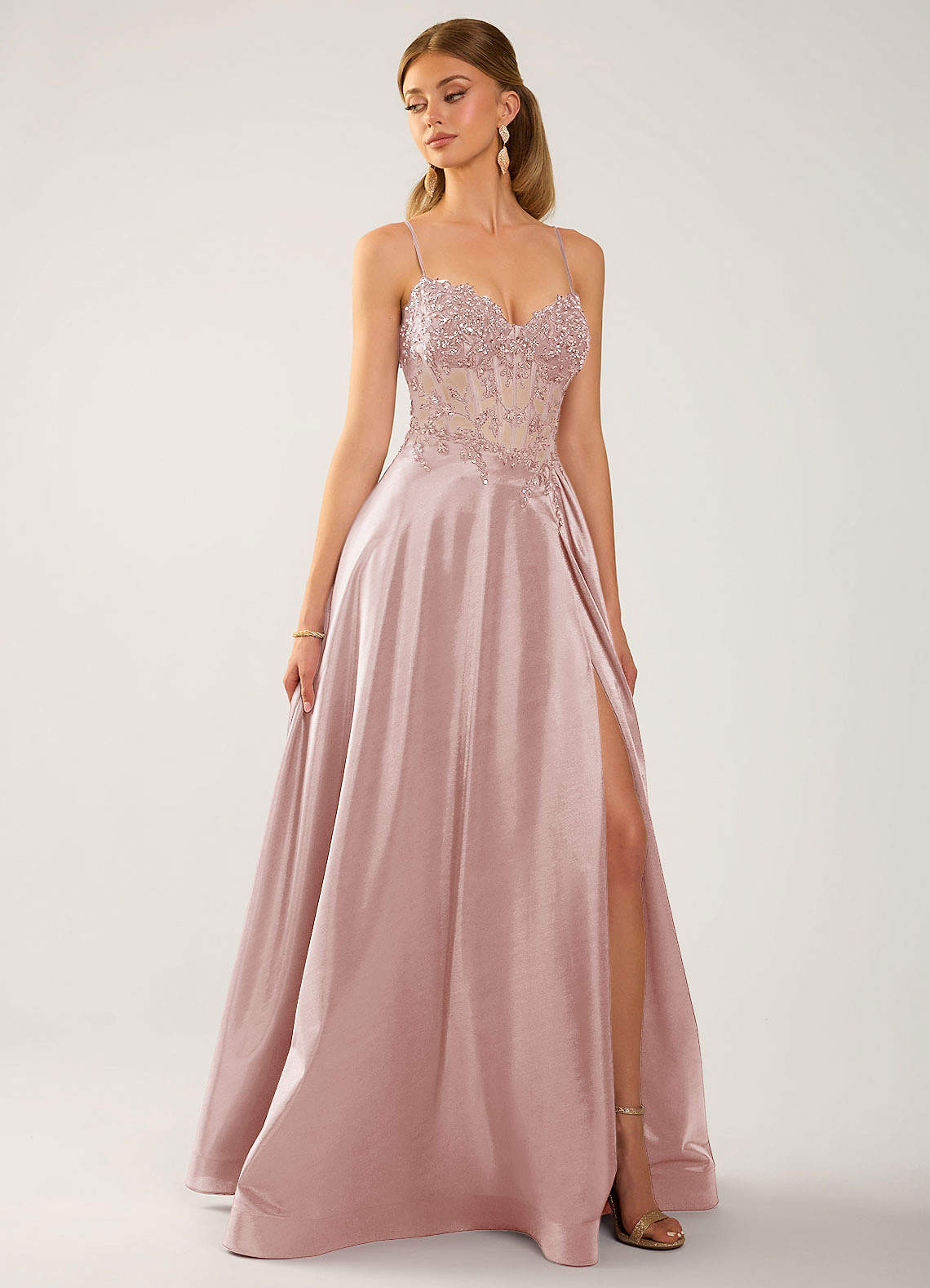 Isoldemark A-Line Sweetheart Satin Evening Dress in pink