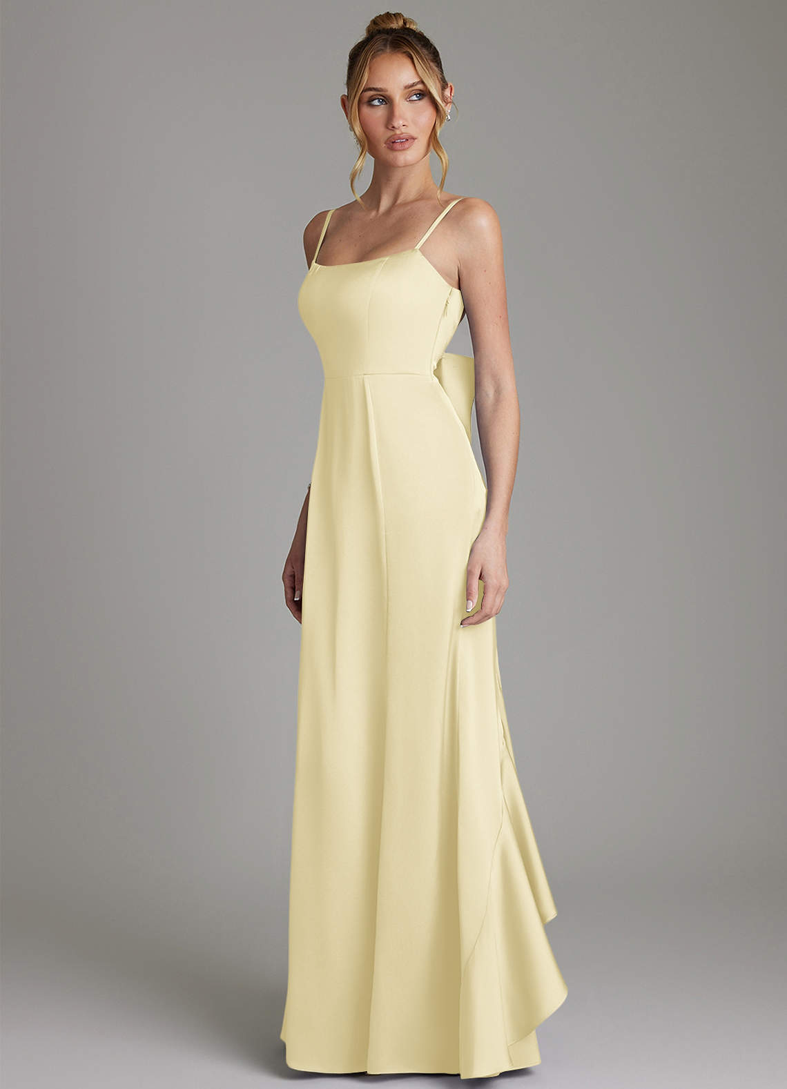 Zherra Mermaid Scoop-Neck Stretch Satin Bridesmaid Dress in Lemon Sorbet