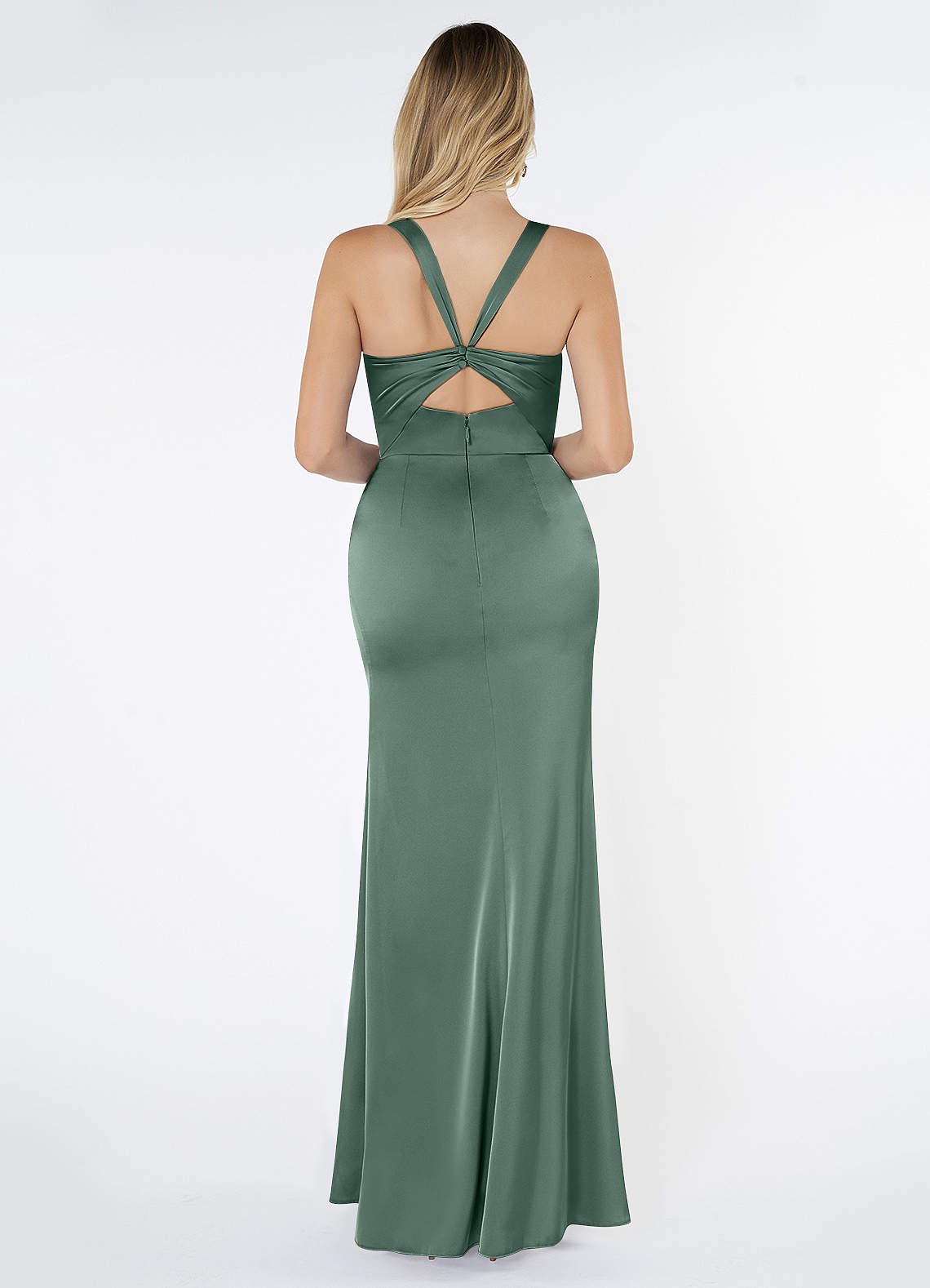 Mero Mermaid Square-Neck Stretch Satin Bridesmaid Dress in Eucalyptus