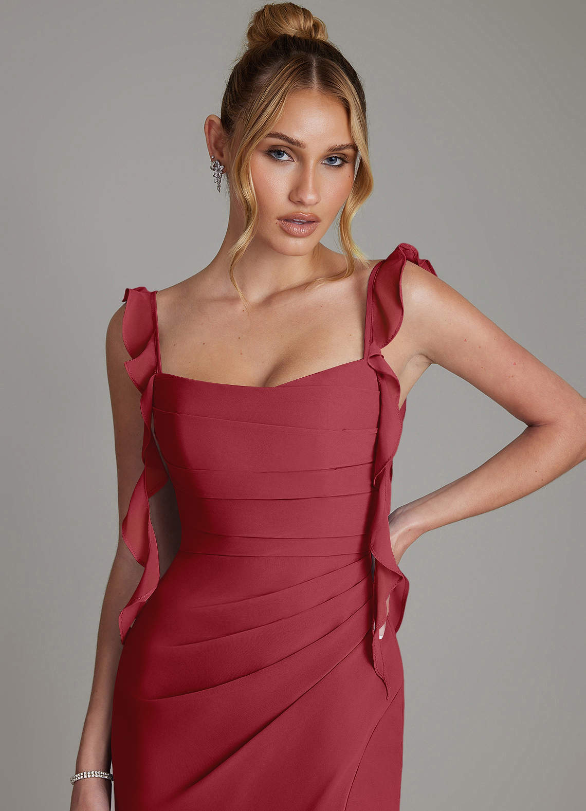 Jessamine Mermaid Sweetheart Chiffon Bridesmaid Dress in Pomegranate