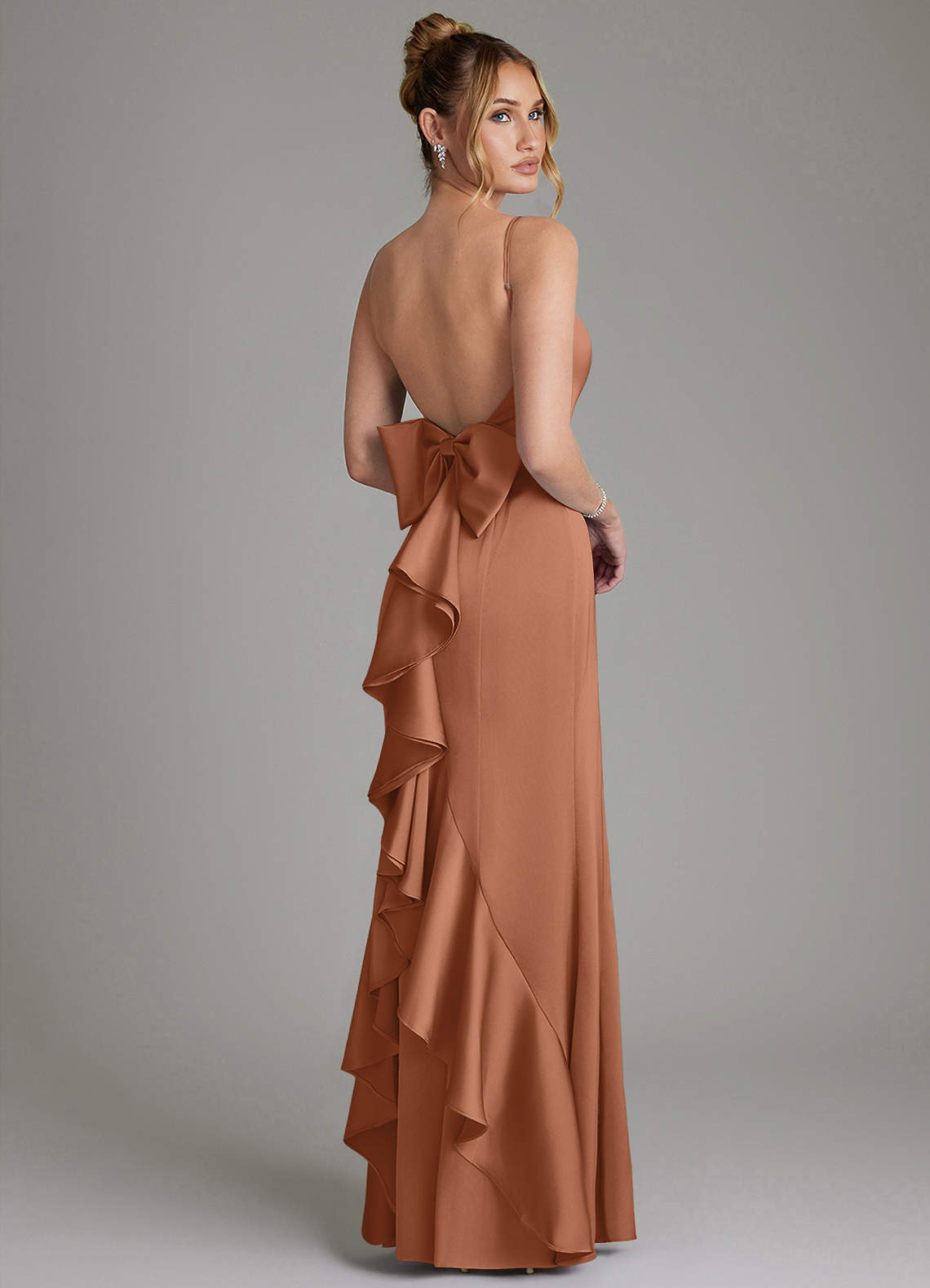 Zherra Mermaid Scoop-Neck Stretch Satin Bridesmaid Dress in Bronzer
