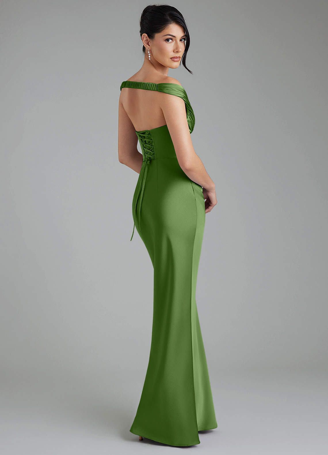 Stella Sheath V-Neck Stretch Satin Bridesmaid Dress in Basil
