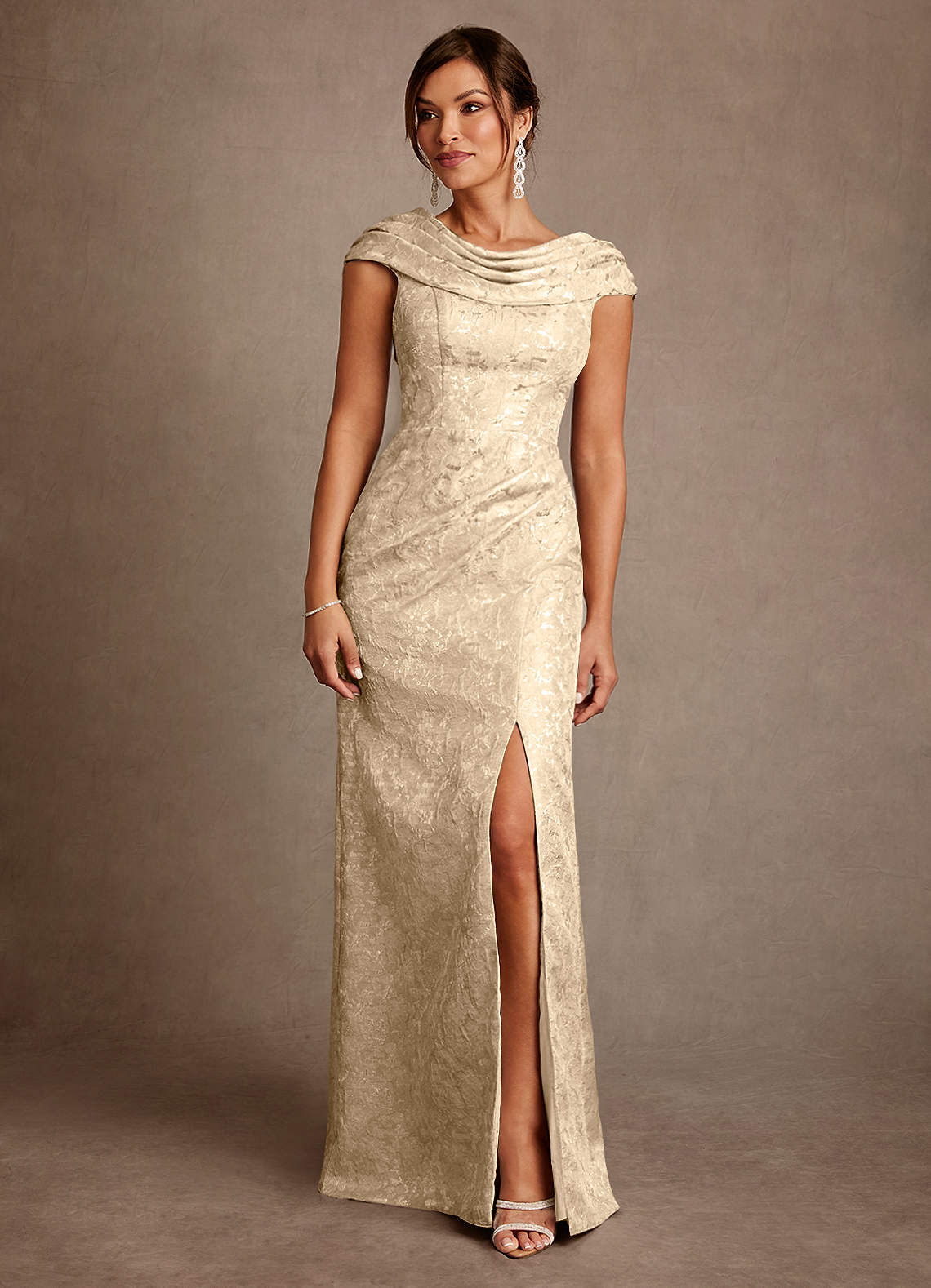 Irvine A-Line Scoop-Neck Jacquard Mother of the Bride Dress in champagne