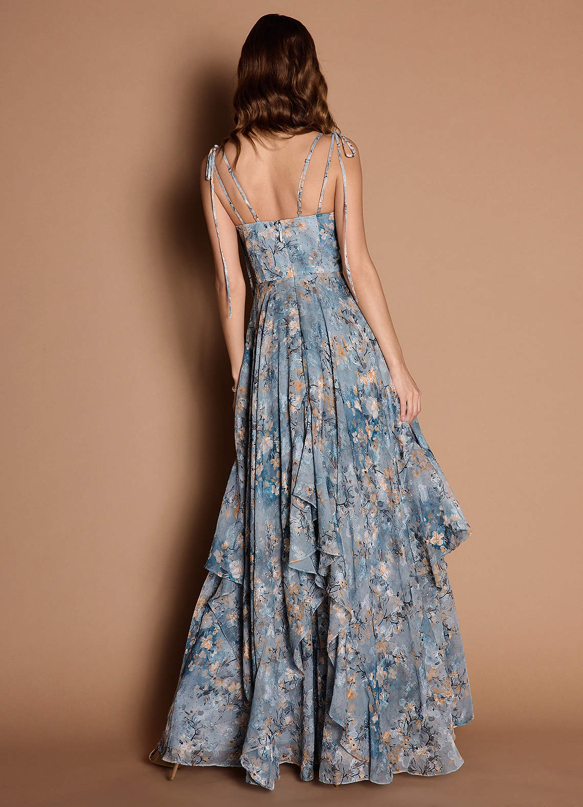 Harmony A-Line V-Neck Floral Fil Coupé Wedding Guest Dress in Powder Blue