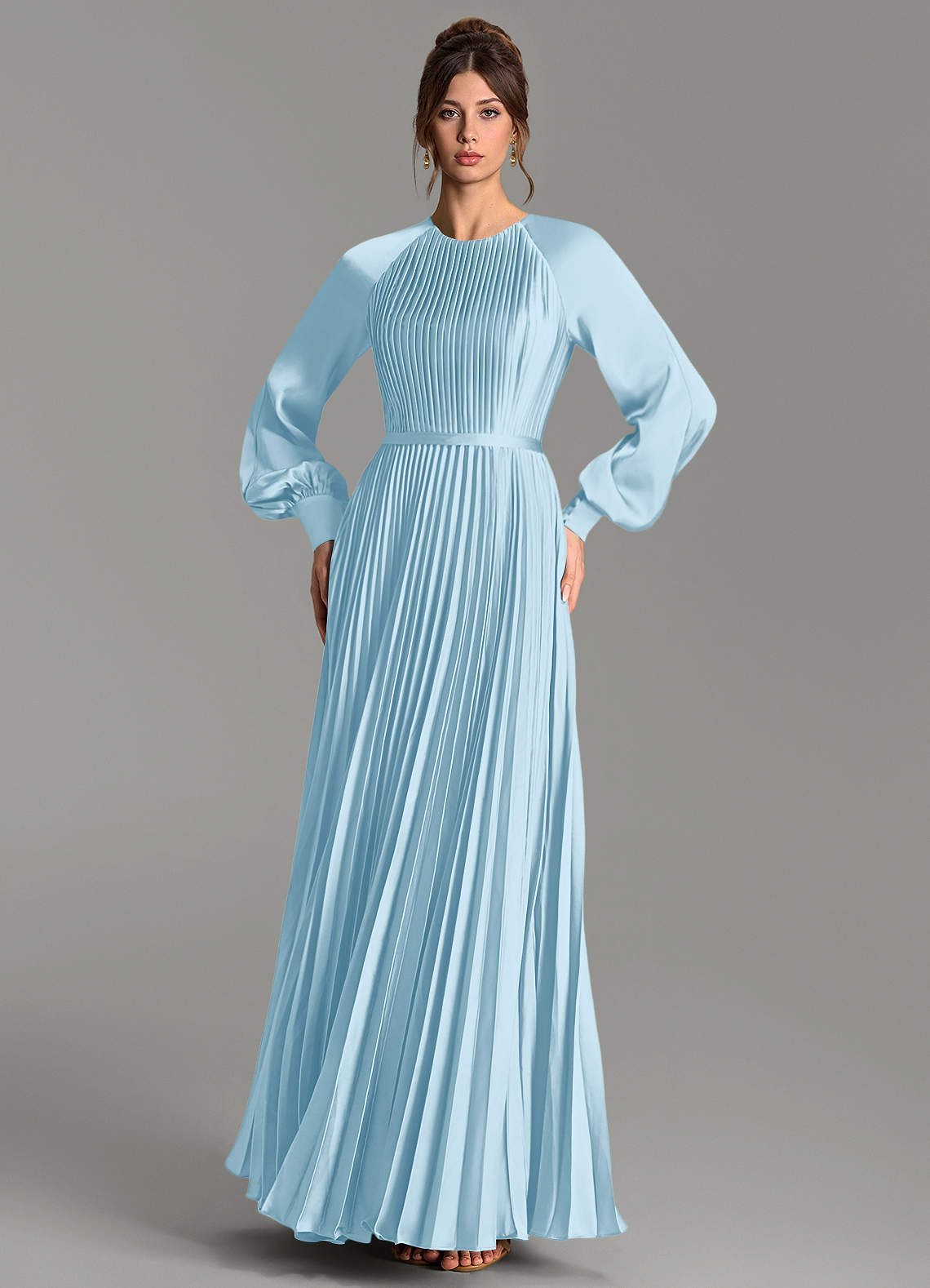 Grayson A-Line Scoop-Neck Stretch Satin Bridesmaid Dress in Sky Blue
