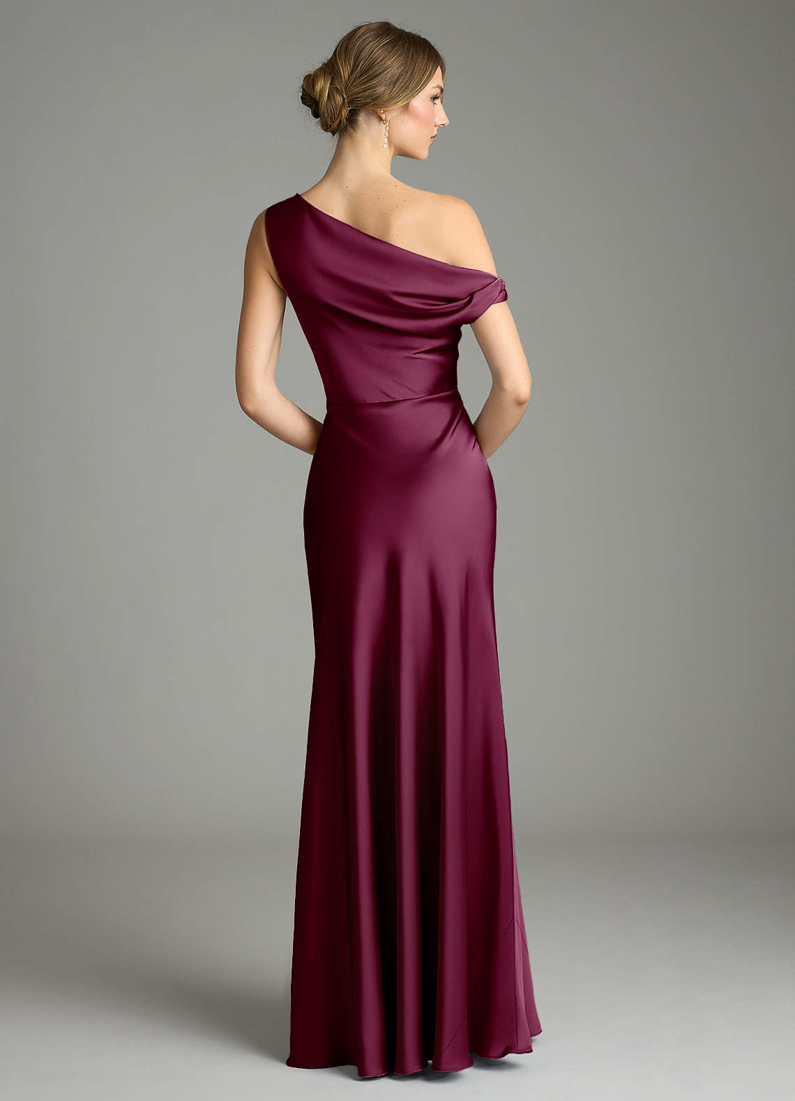 Emerson Mermaid One-Shoulder Stretch Satin Bridesmaid Dress in Mulberry
