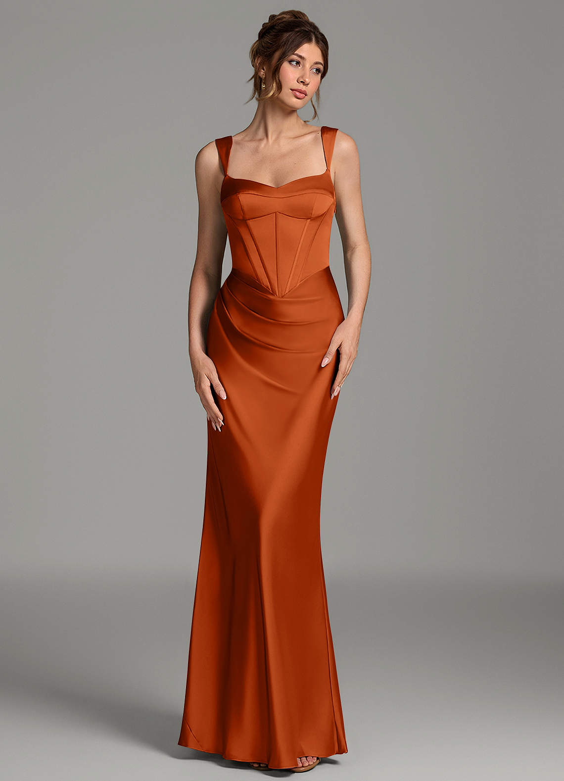 Mela Sheath Sweetheart Stretch Satin Bridesmaid Dress in Burnt Orange