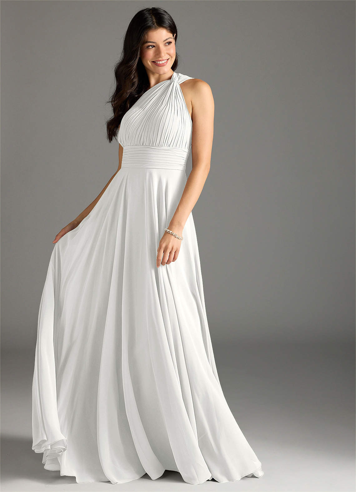 Charlize A-Line One-Shoulder Chiffon Bridesmaid Dress in white