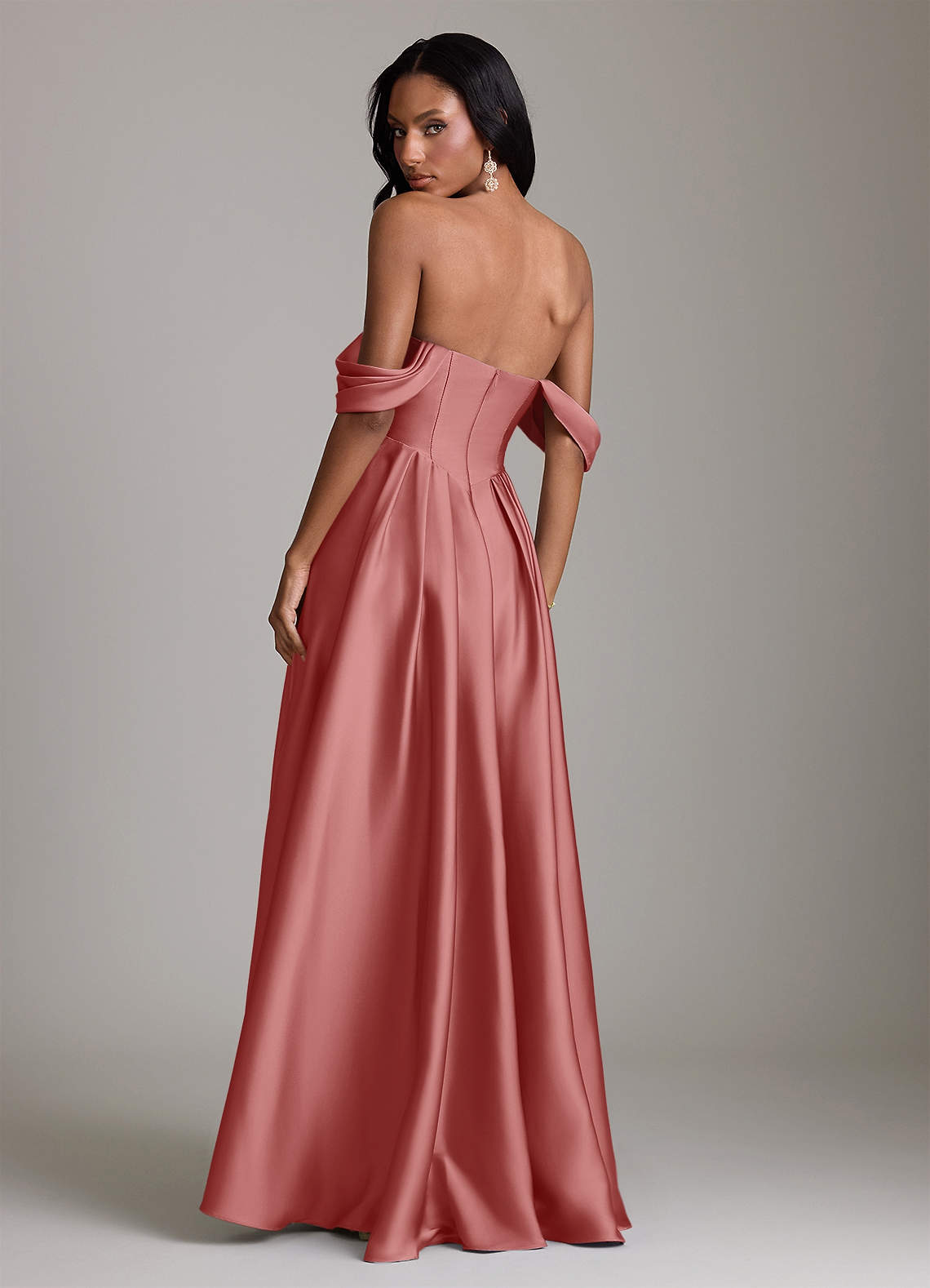 Loisa A-Line Off-the-Shoulder Stretch Satin Bridesmaid Dress in Antique Rose