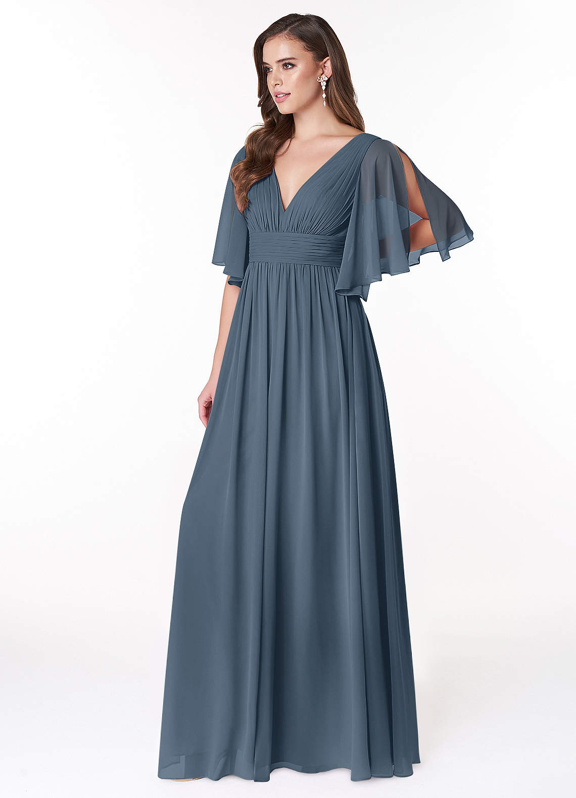 Temeka A-Line V-Neck Chiffon Bridesmaid Dress in Neptune