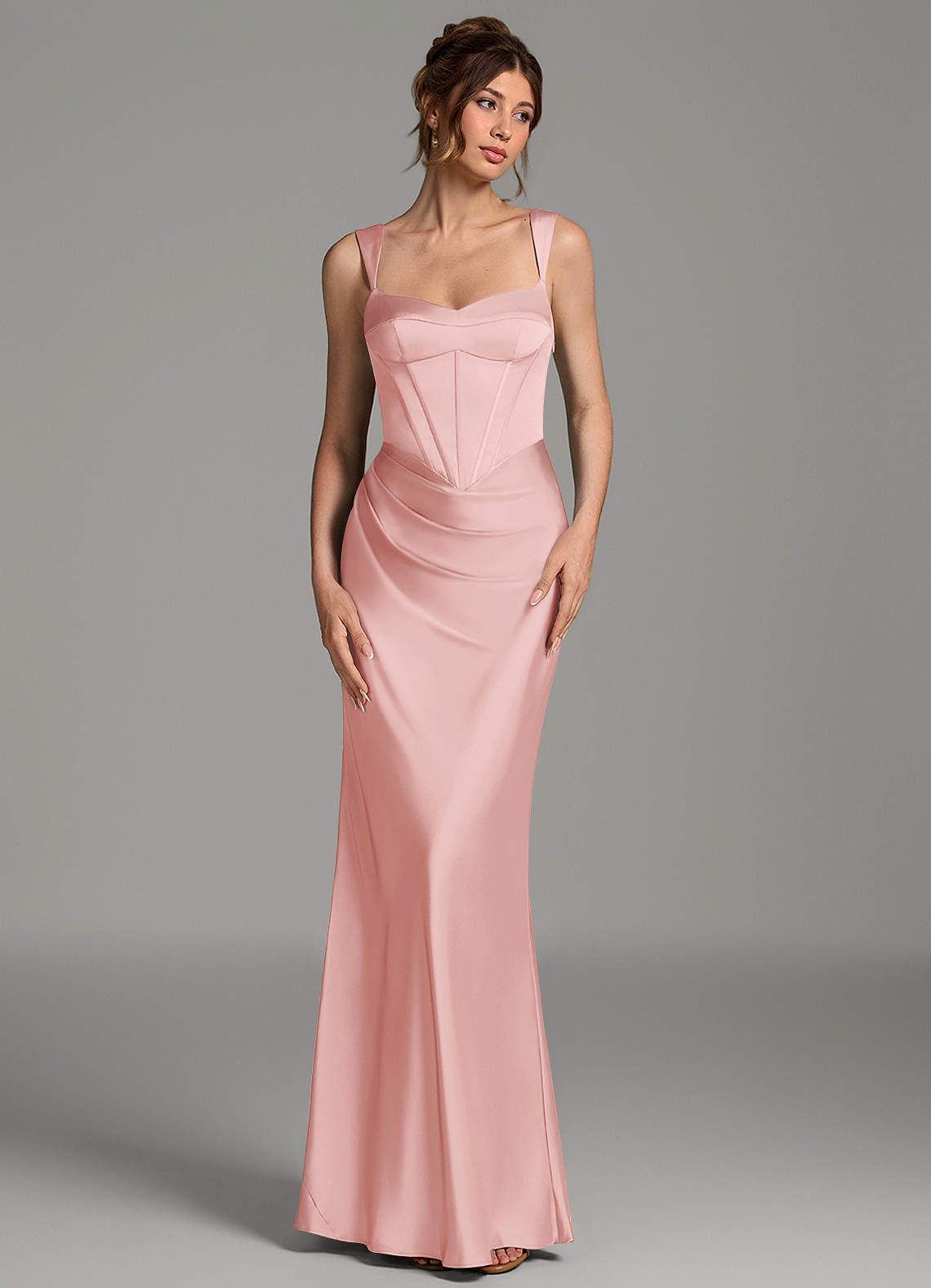 Mela Sheath Sweetheart Stretch Satin Bridesmaid Dress in Powder Pink