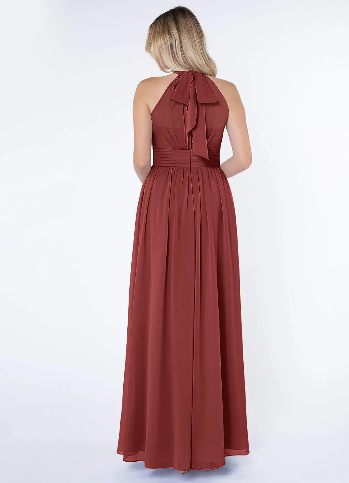 Iman A-Line Halter Chiffon Bridesmaid Dress in Terracotta
