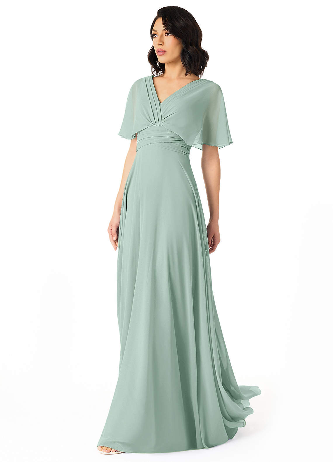Pamela A-Line V-Neck Chiffon Bridesmaid Dress in Agave