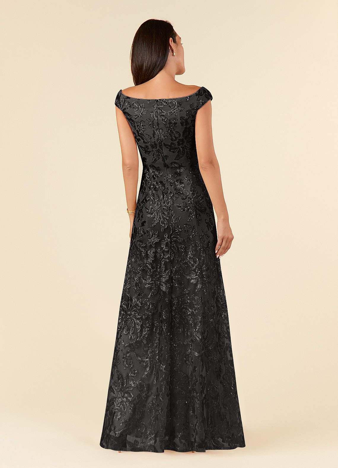 Porcelain A-Line Off-the-Shoulder Lace Mother of the Bride Dress in black