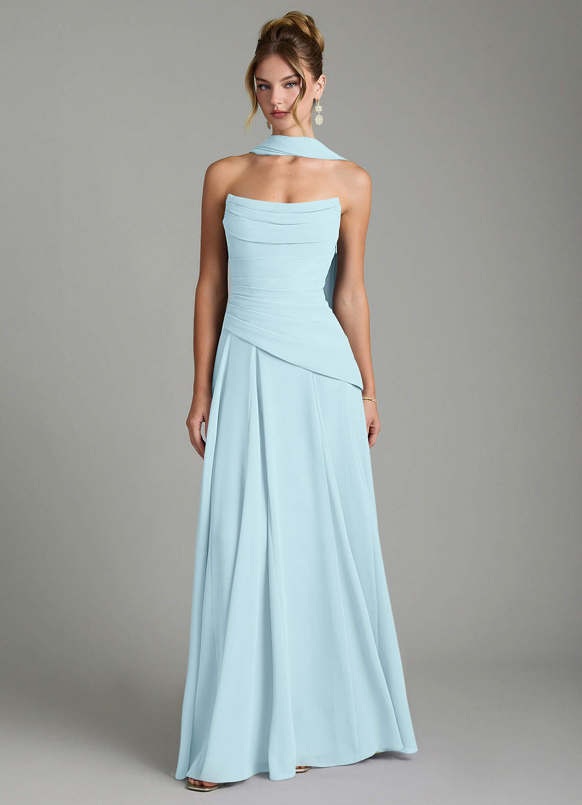 Gabriela A-Line Cowl-Neck Chiffon Bridesmaid Dress in Cloud Blue