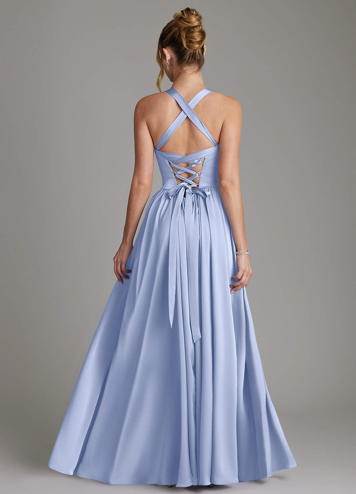 Francis A-Line V-Neck Stretch Satin Bridesmaid Dress in Ice