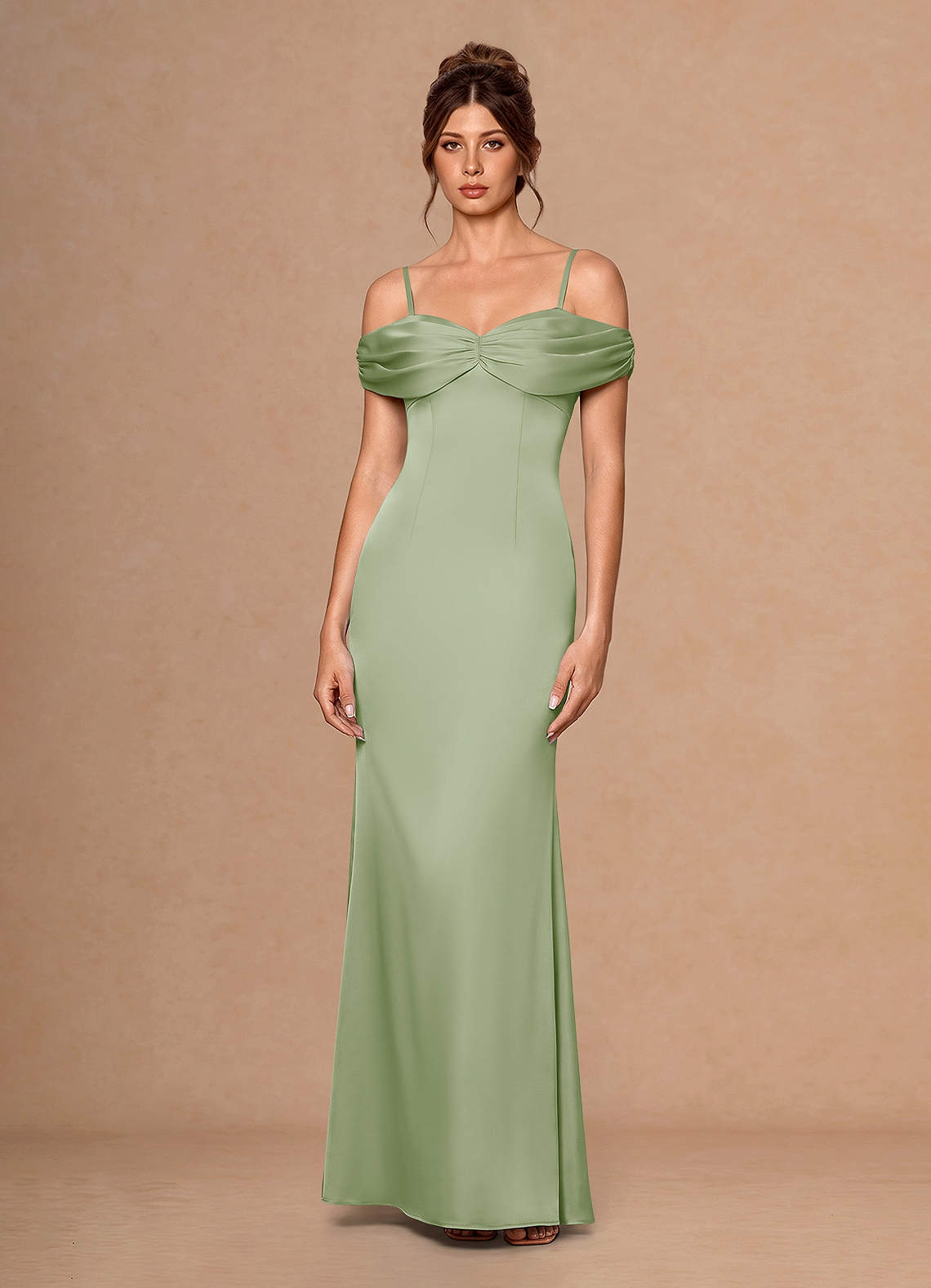 Estelle A-Line Cold-Shoulder Satin Chiffon Evening Dress in Light Blue