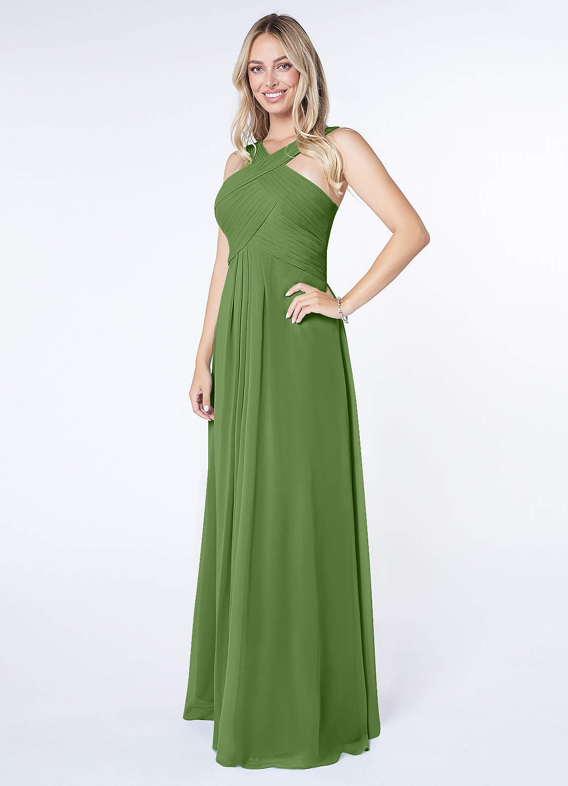 Kaleigh A-Line Halter Chiffon Bridesmaid Dress in Basil
