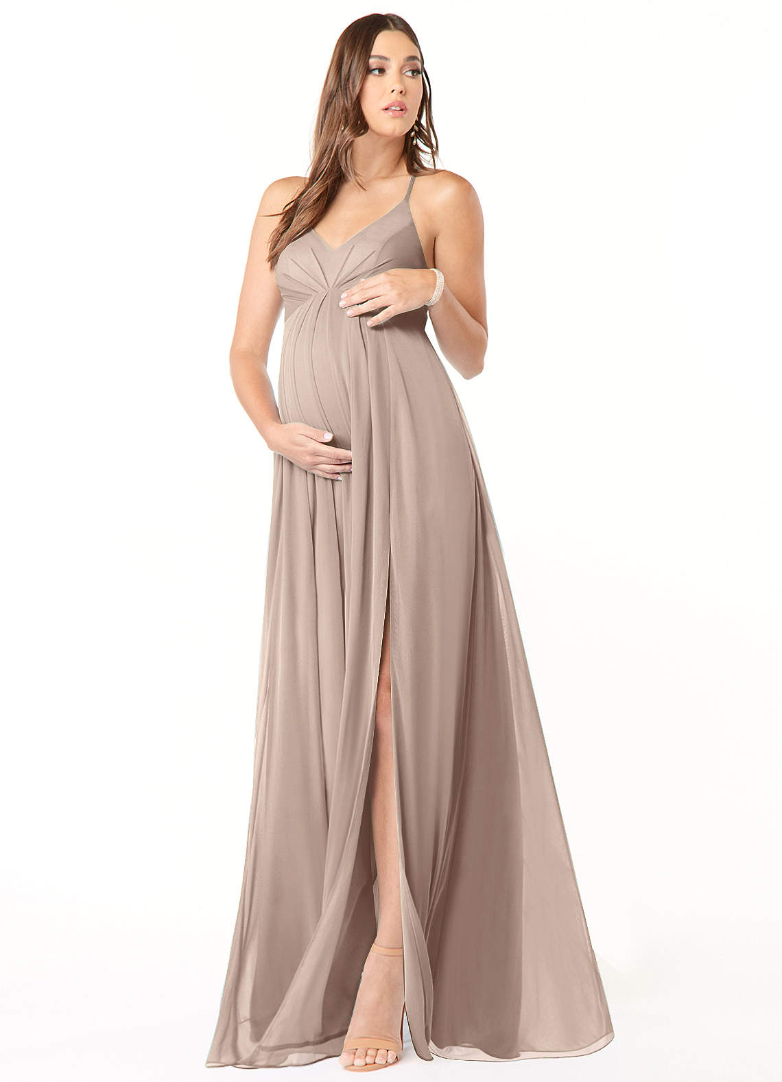 Annabelle A-Line V-Neck Mesh Bridesmaid Dress in Taupe