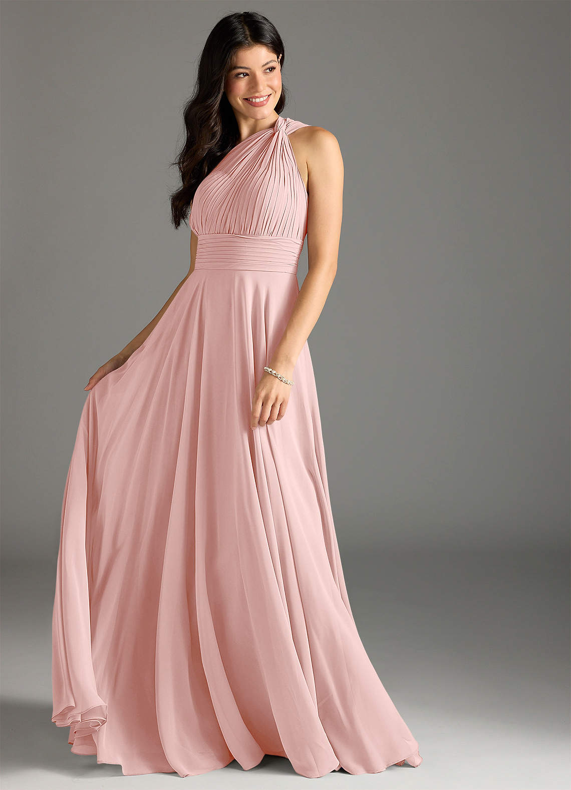 Charlize A-Line One-Shoulder Chiffon Bridesmaid Dress in Powder Pink