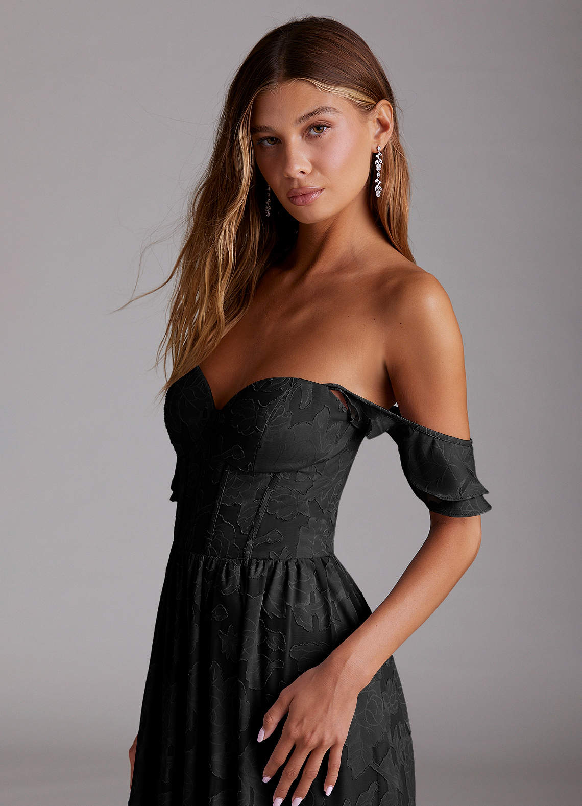Denisse A-Line Sweetheart Floral Burnout Wedding Guest Dress in black