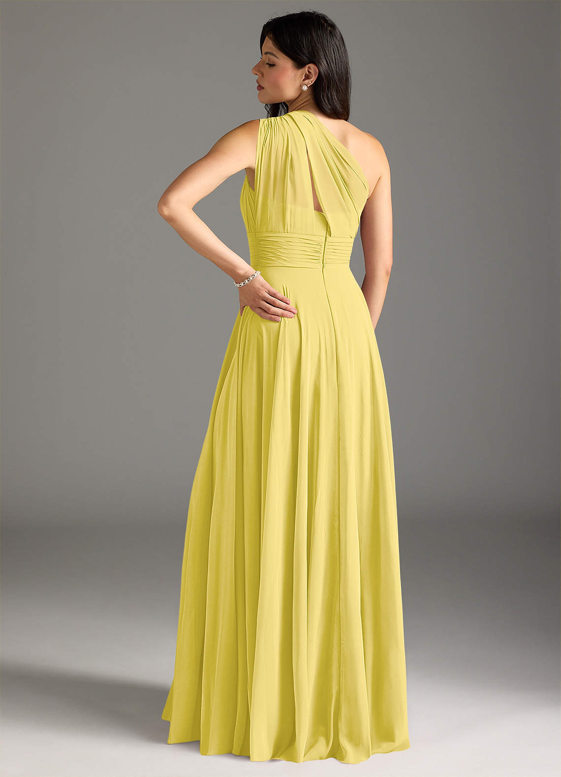 Charlize A-Line One-Shoulder Chiffon Bridesmaid Dress in Canary