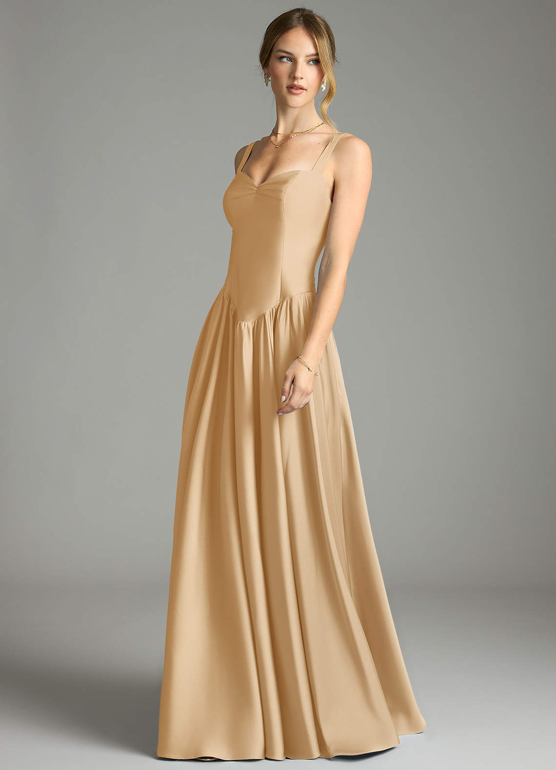 Evadina A-Line Sweetheart Stretch Satin Bridesmaid Dress in Gold
