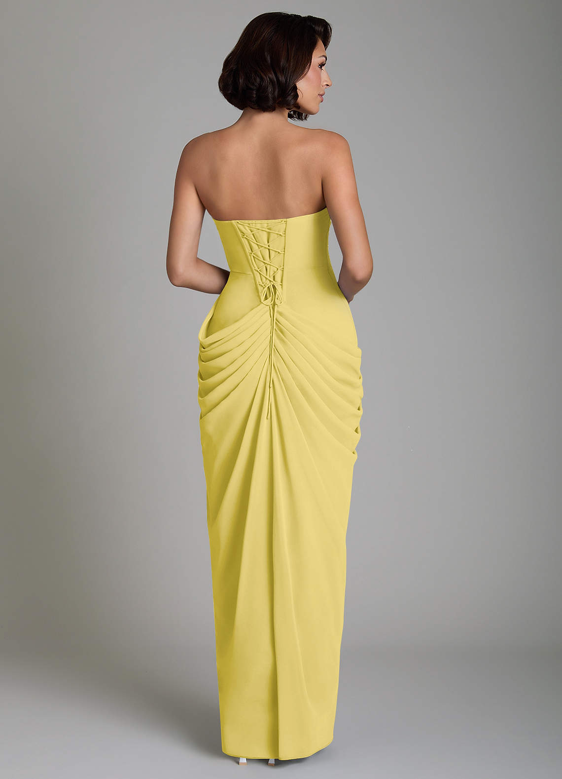 Nyra Sheath Strapless Chiffon Bridesmaid Dress in Canary