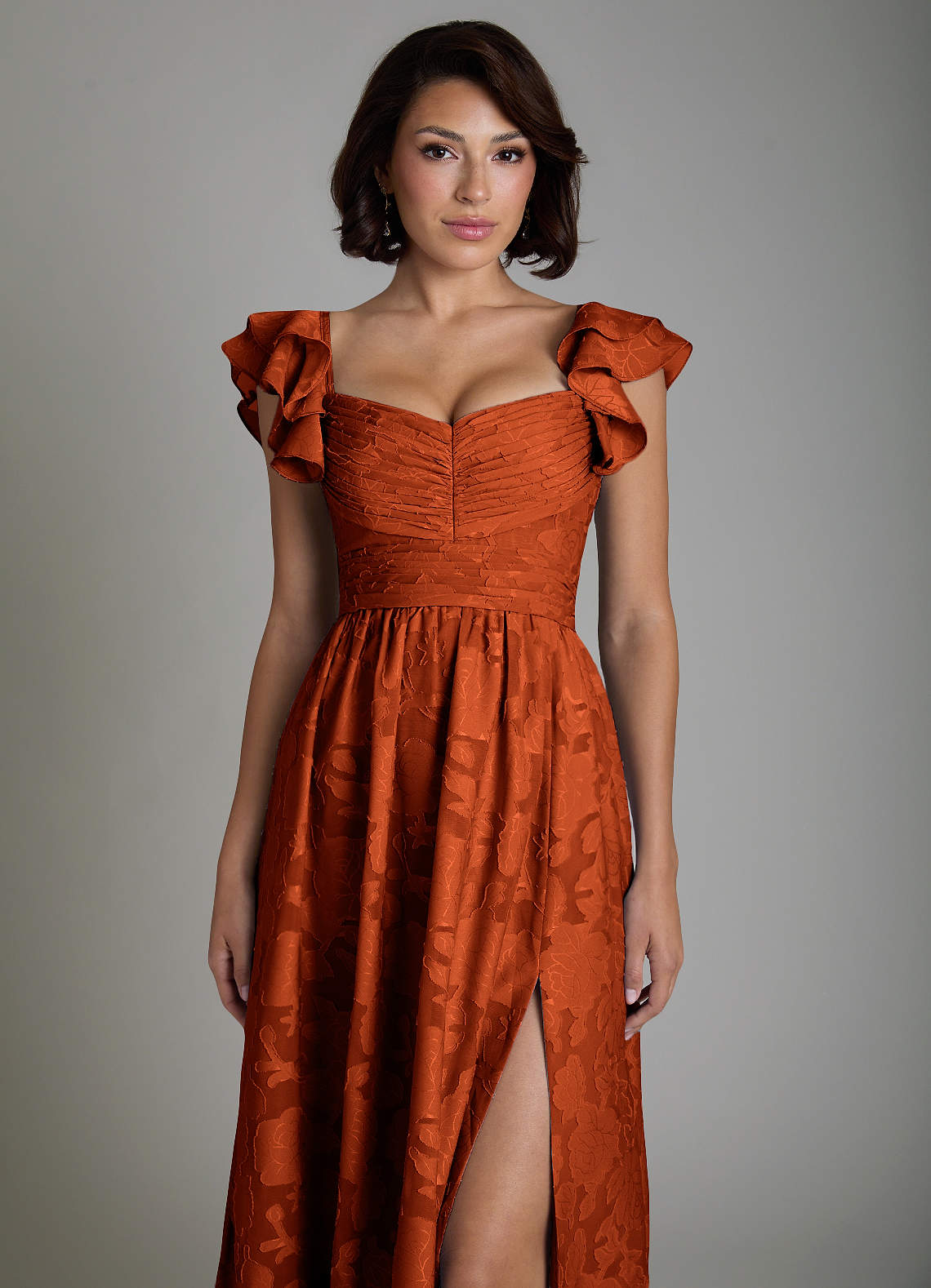 Anaya A-Line V-Neck Floral Burnout Bridesmaid Dress in Paprika