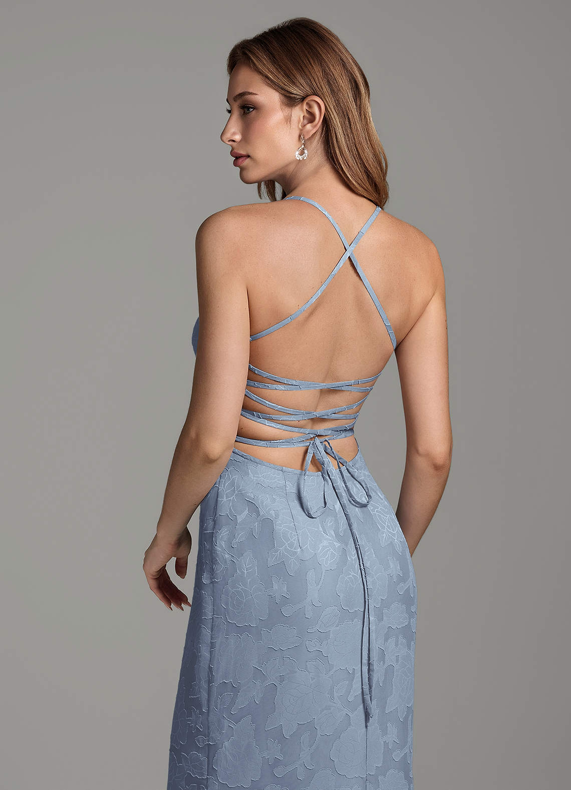 Dara Mermaid Sweetheart Floral Burnout Bridesmaid Dress in dusty blue