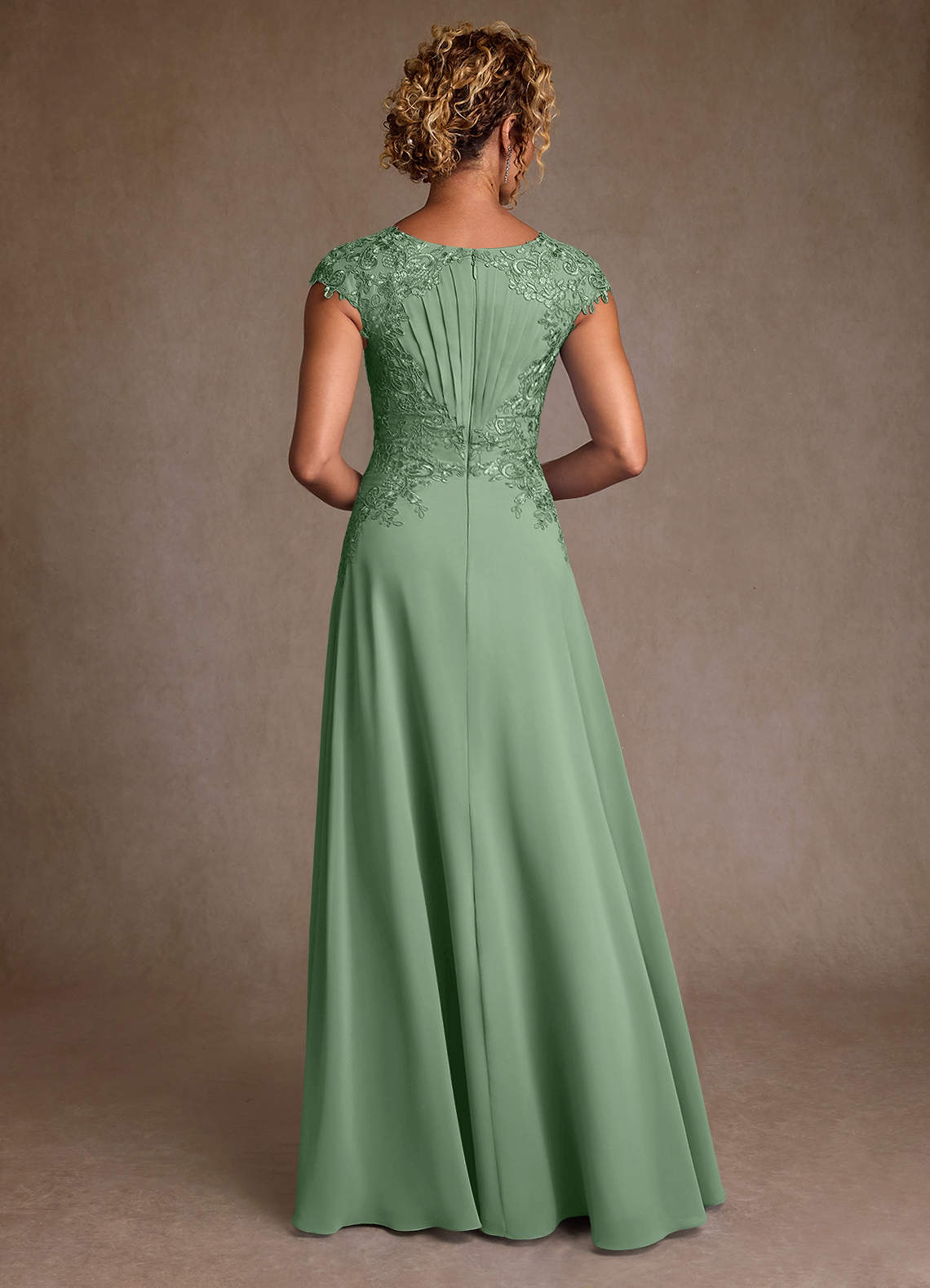 Christi A-Line Scoop-Neck Chiffon and Lace Mother of the Bride Dress in matcha