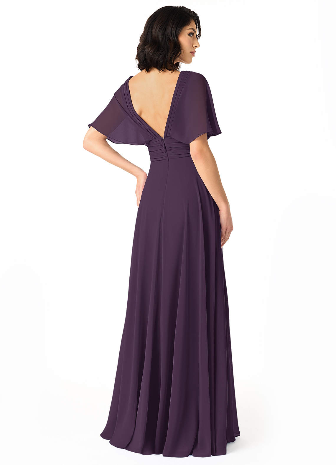 Pamela A-Line V-Neck Chiffon Bridesmaid Dress in Plum