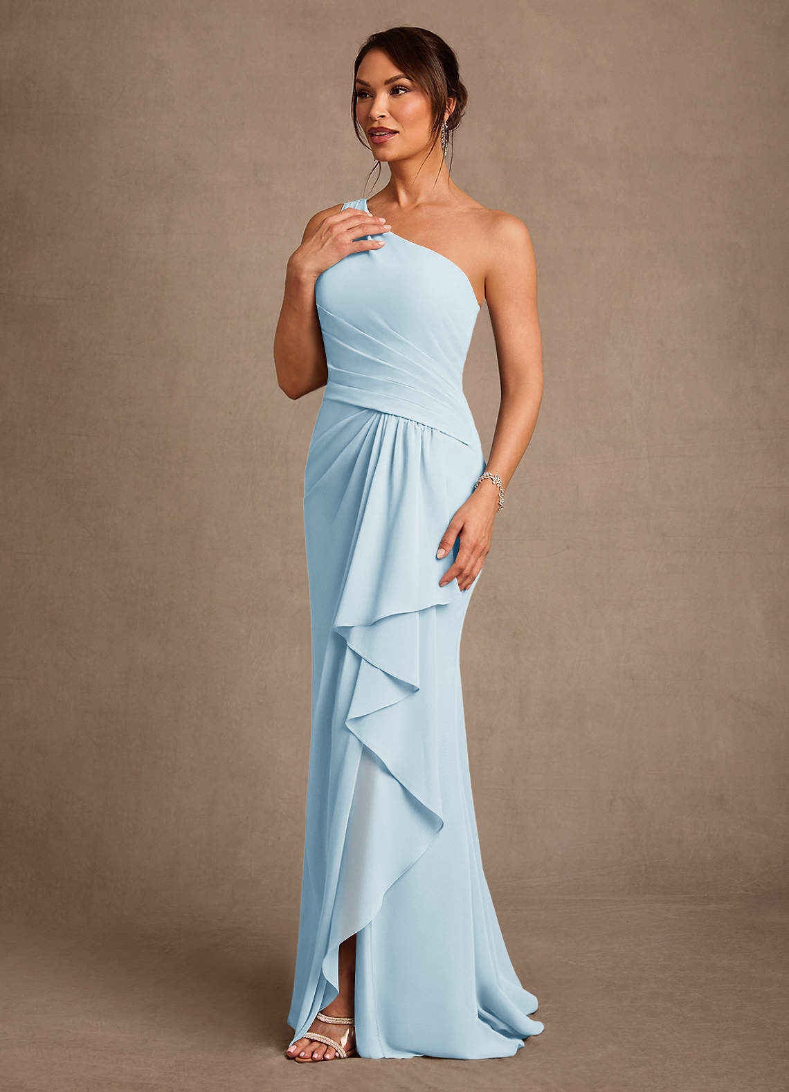 Floy Sheath One-Shoulder Chiffon Mother of the Bride Dress in Sky Blue