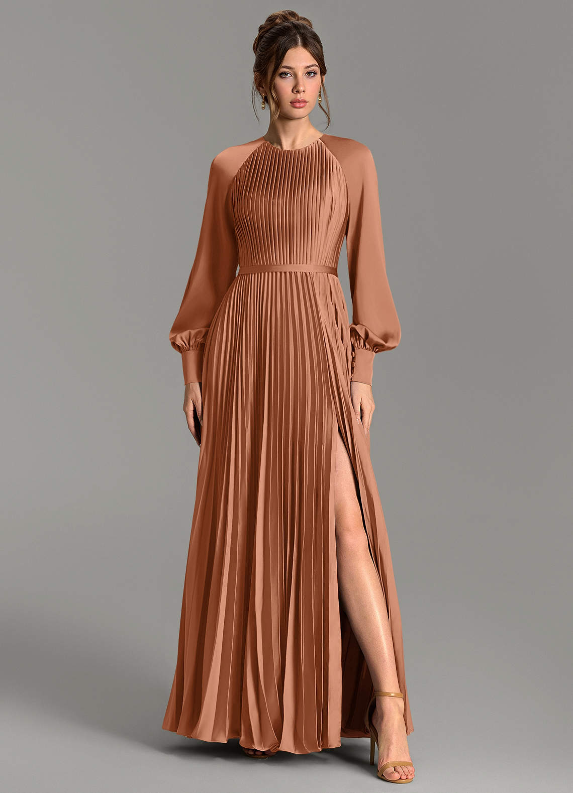Grayson A-Line Scoop-Neck Stretch Satin Bridesmaid Dress in Bronzer