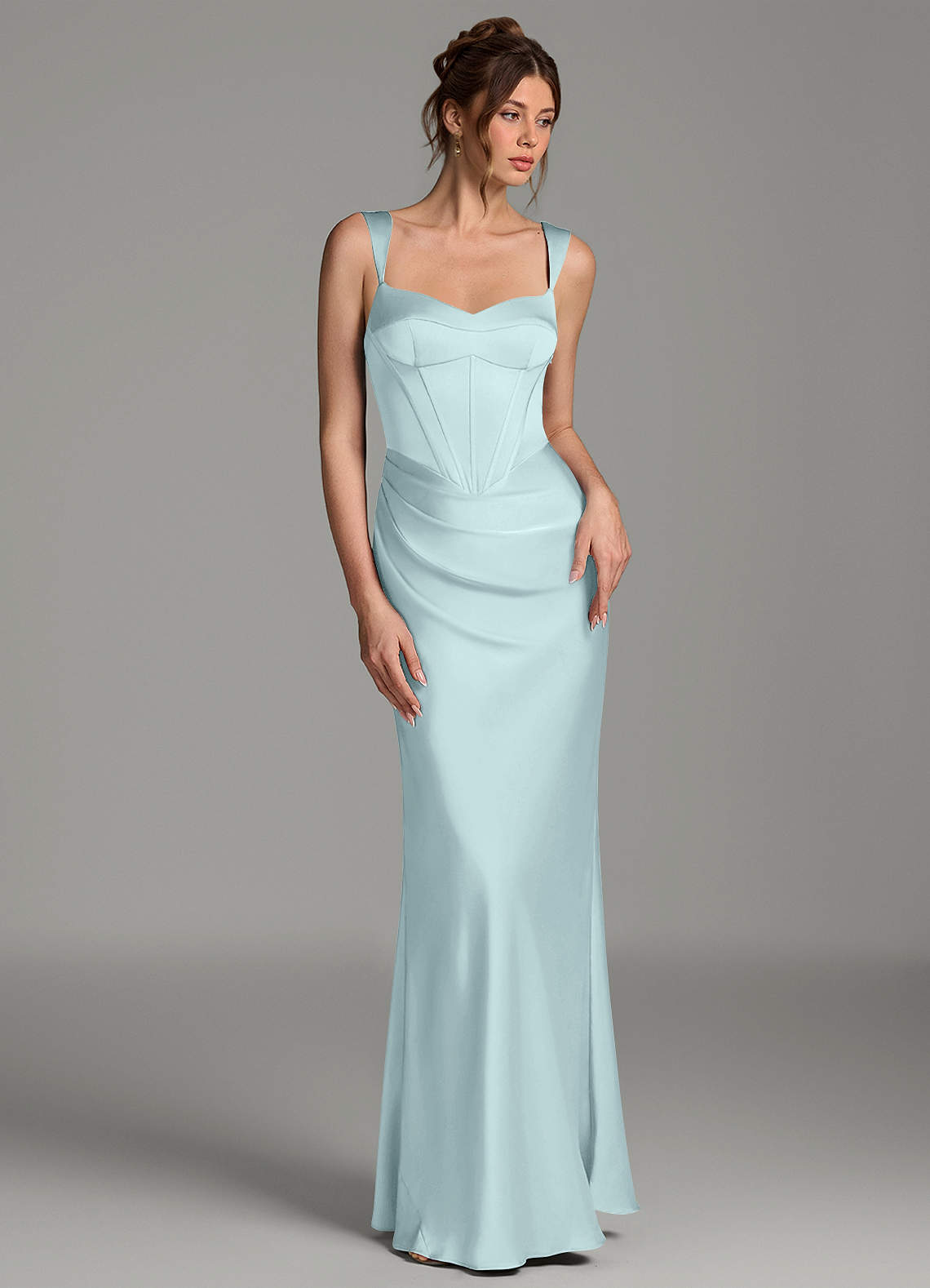 Mela Sheath Sweetheart Stretch Satin Bridesmaid Dress in Sea Glass