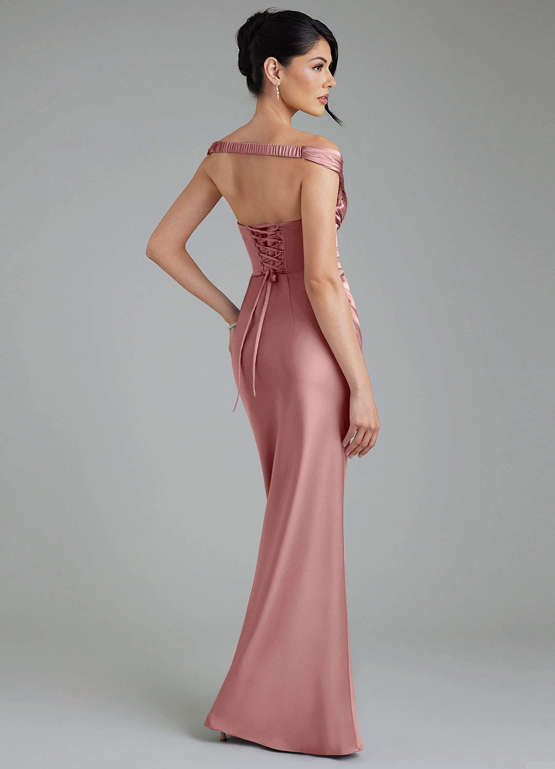Stella Sheath V-Neck Stretch Satin Bridesmaid Dress in dusty rose