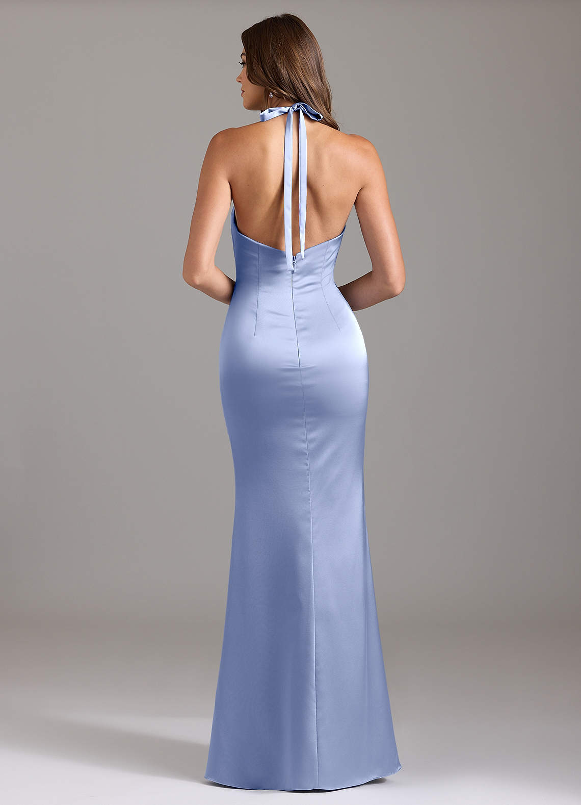 Valerie Mermaid V-Neck Stretch Satin Bridesmaid Dress in Ice