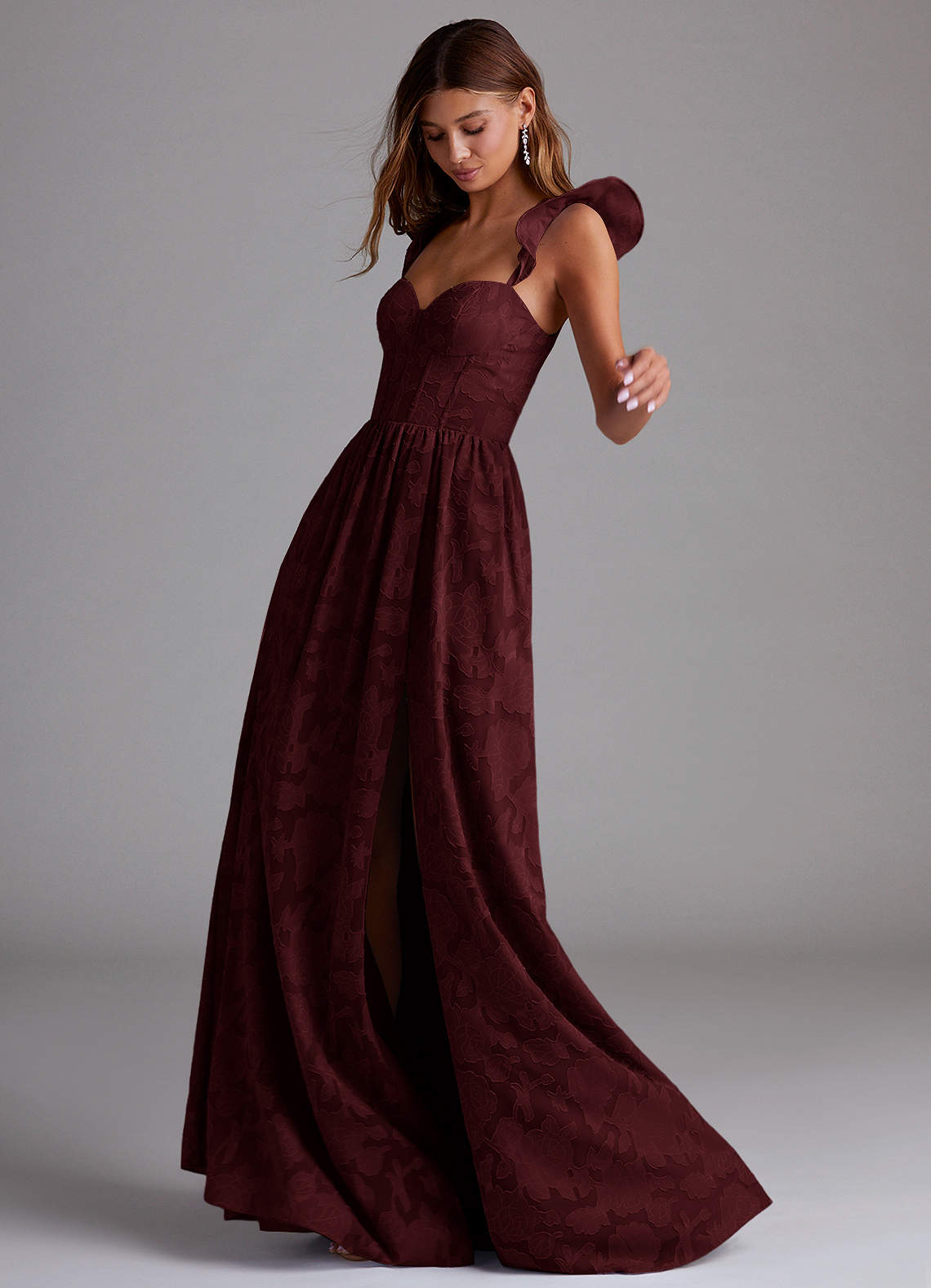 Denisse A-Line Sweetheart Floral Burnout Bridesmaid Dress in Cabernet
