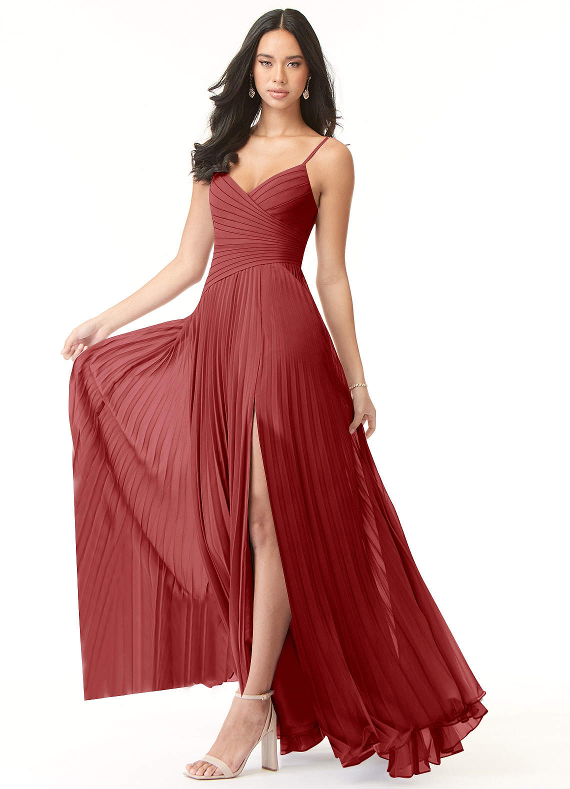 Vini A-Line V-Neck Chiffon Bridesmaid Dress in Rust