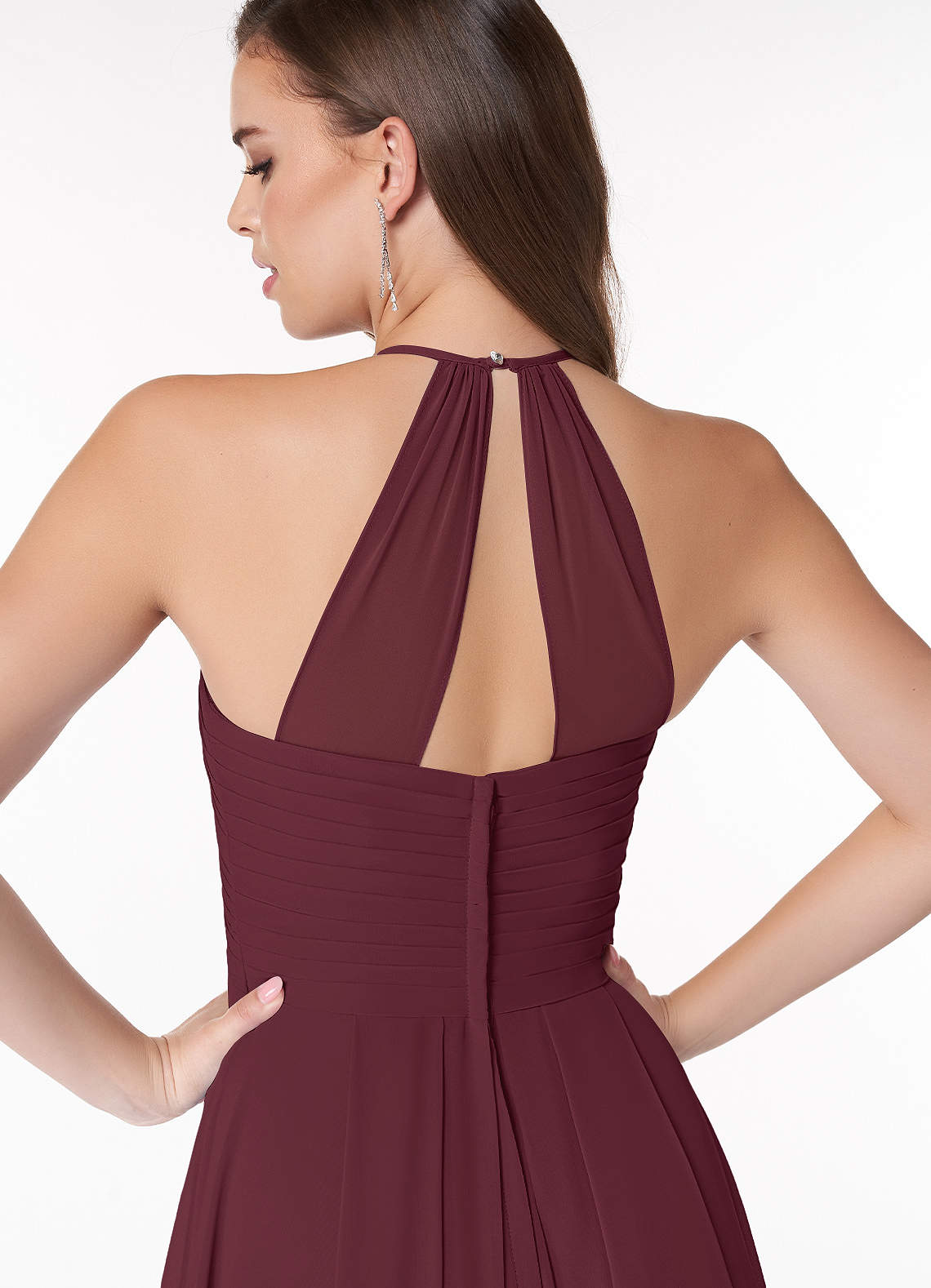 Ginger A-Line Halter Chiffon Bridesmaid Dress in Cabernet