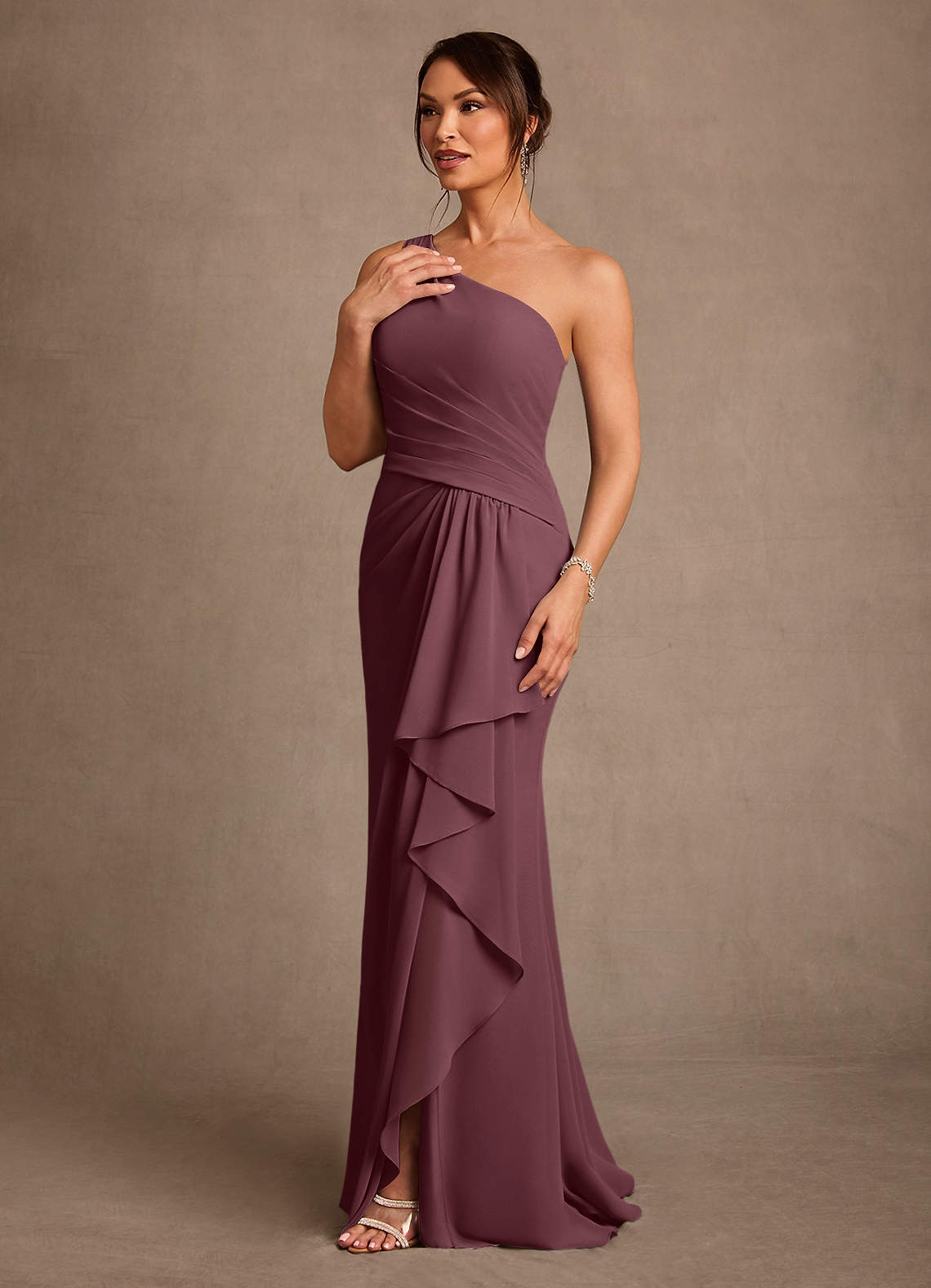 Floy Sheath One-Shoulder Chiffon Mother of the Bride Dress in Sangria