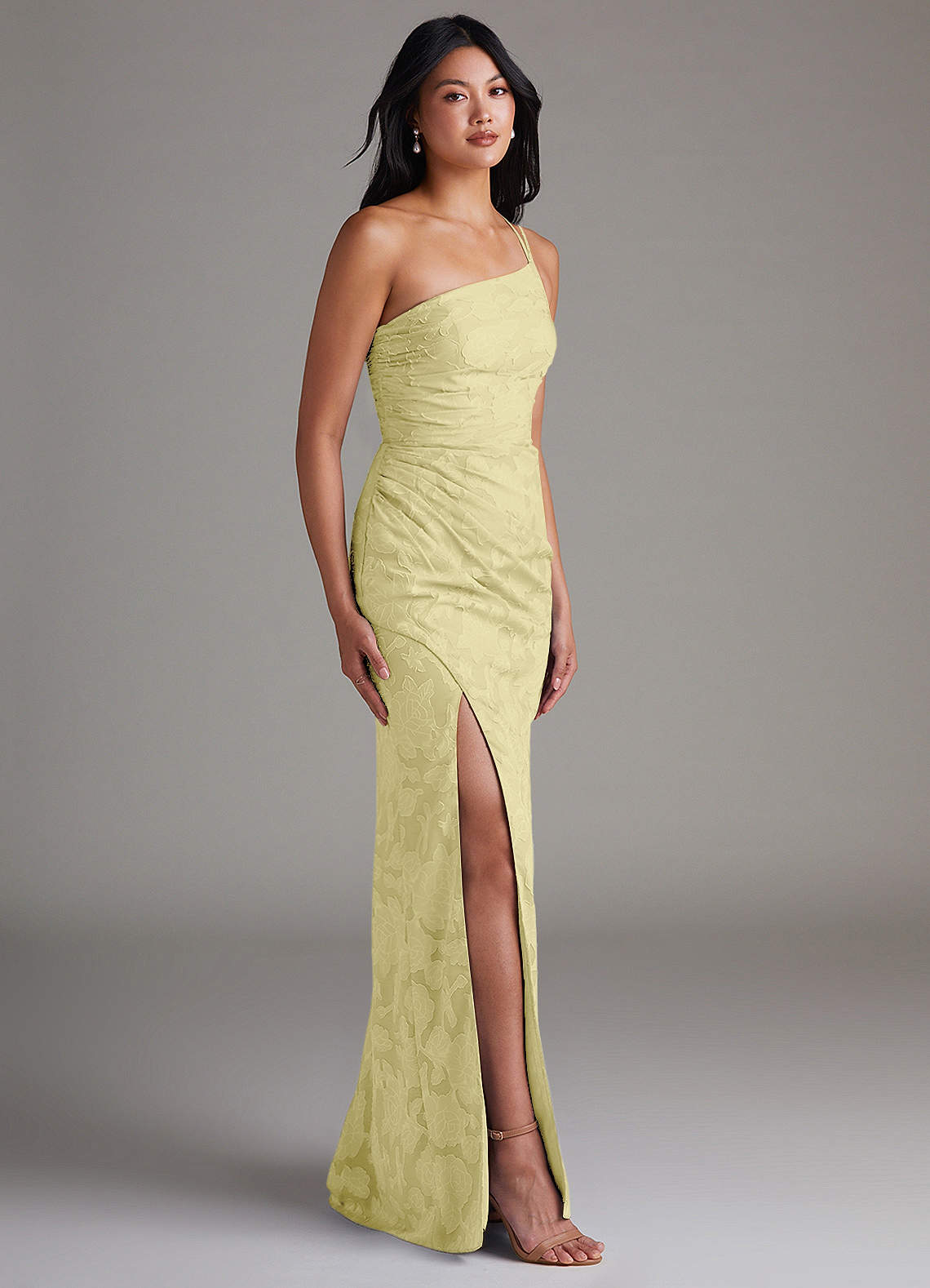 Eren Sheath One-Shoulder Floral Burnout Bridesmaid Dress in Lemon Sorbet