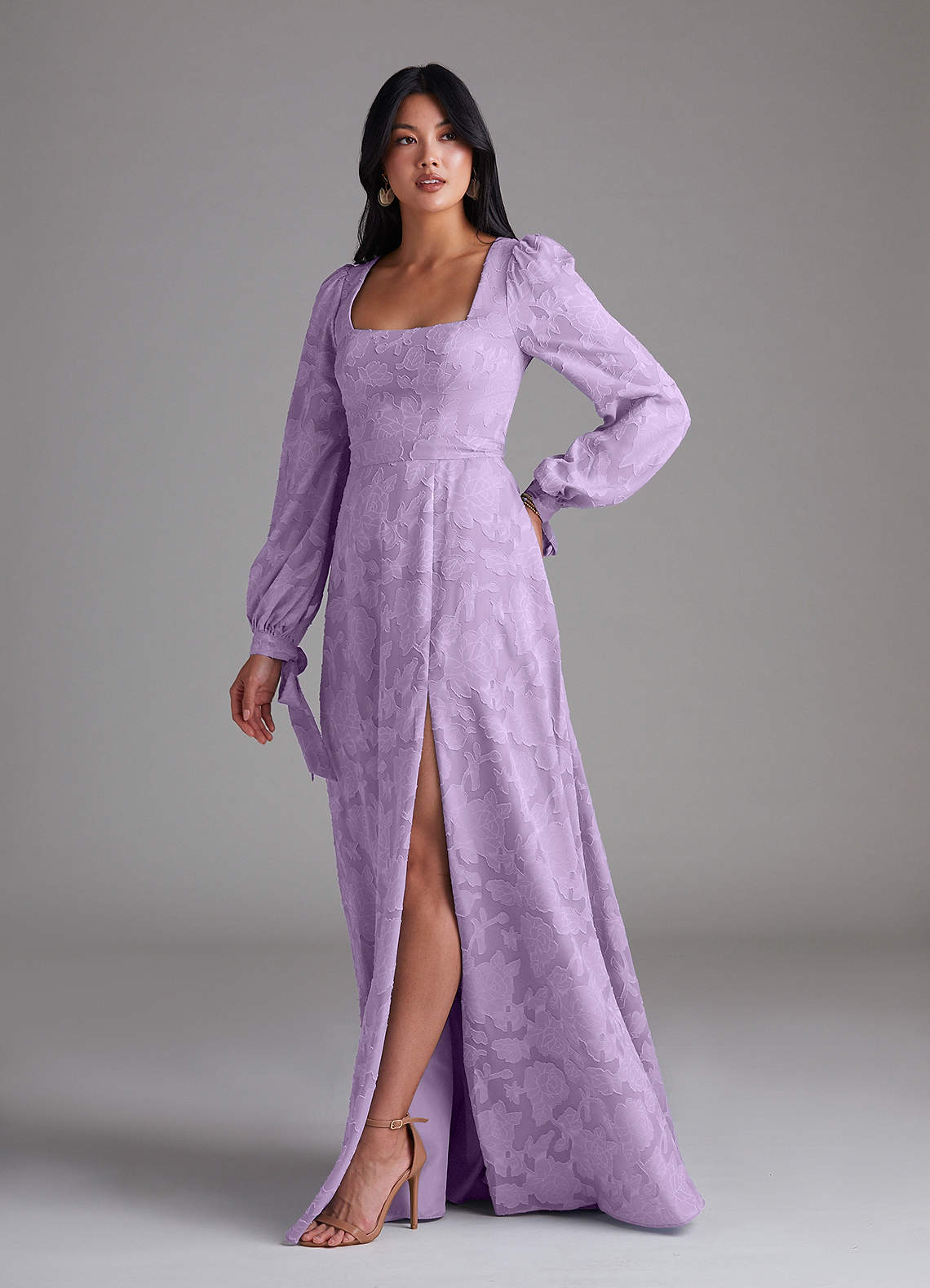 Leonia A-Line Square-Neck Stretch Satin Bridesmaid Dress in Lilac