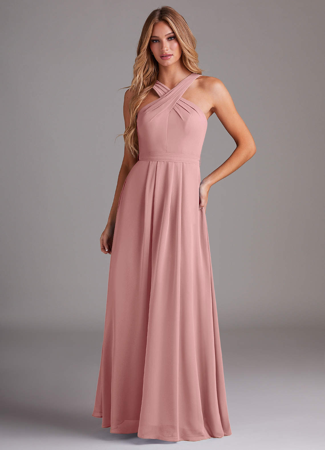 Dixie A-Line Halter Chiffon Bridesmaid Dress in dusty rose