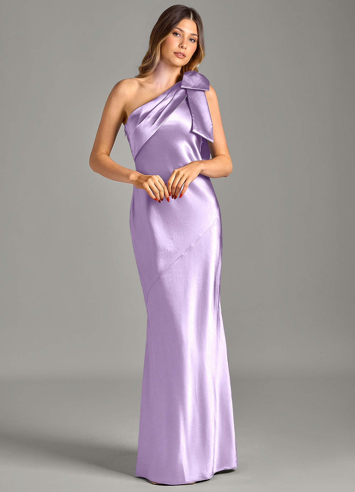 Yuanna Mermaid One-Shoulder Metallic Satin Bridesmaid Dress in Lilac