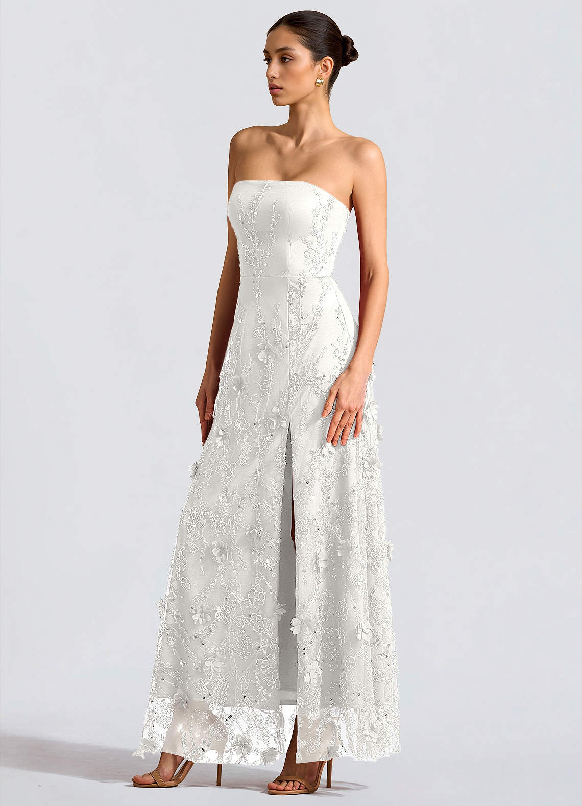 Fairuza A-Line Straight-Neck Tulle Wedding Guest Dress in White