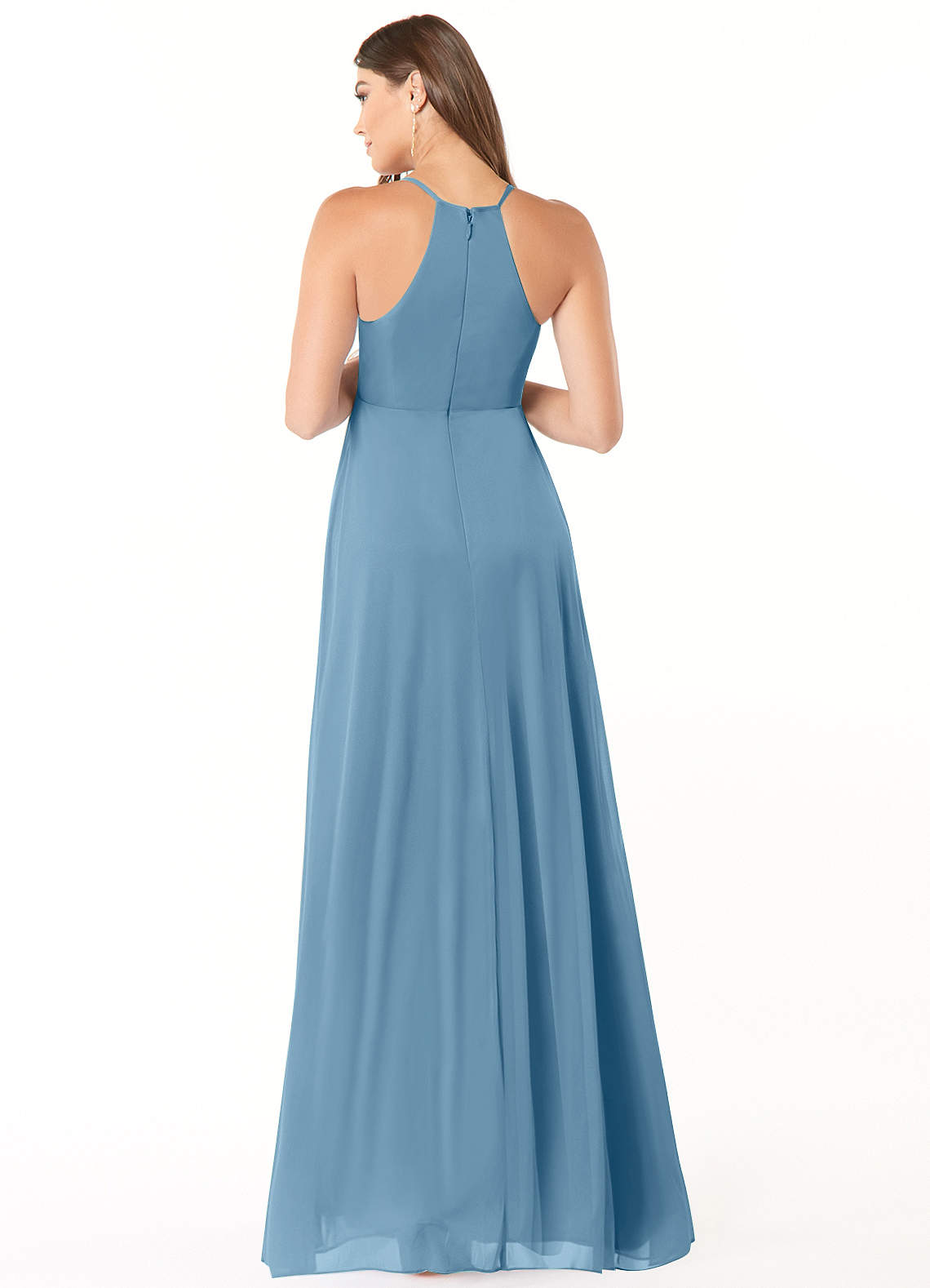Annabelle A-Line V-Neck Mesh Bridesmaid Dress in Steel Blue
